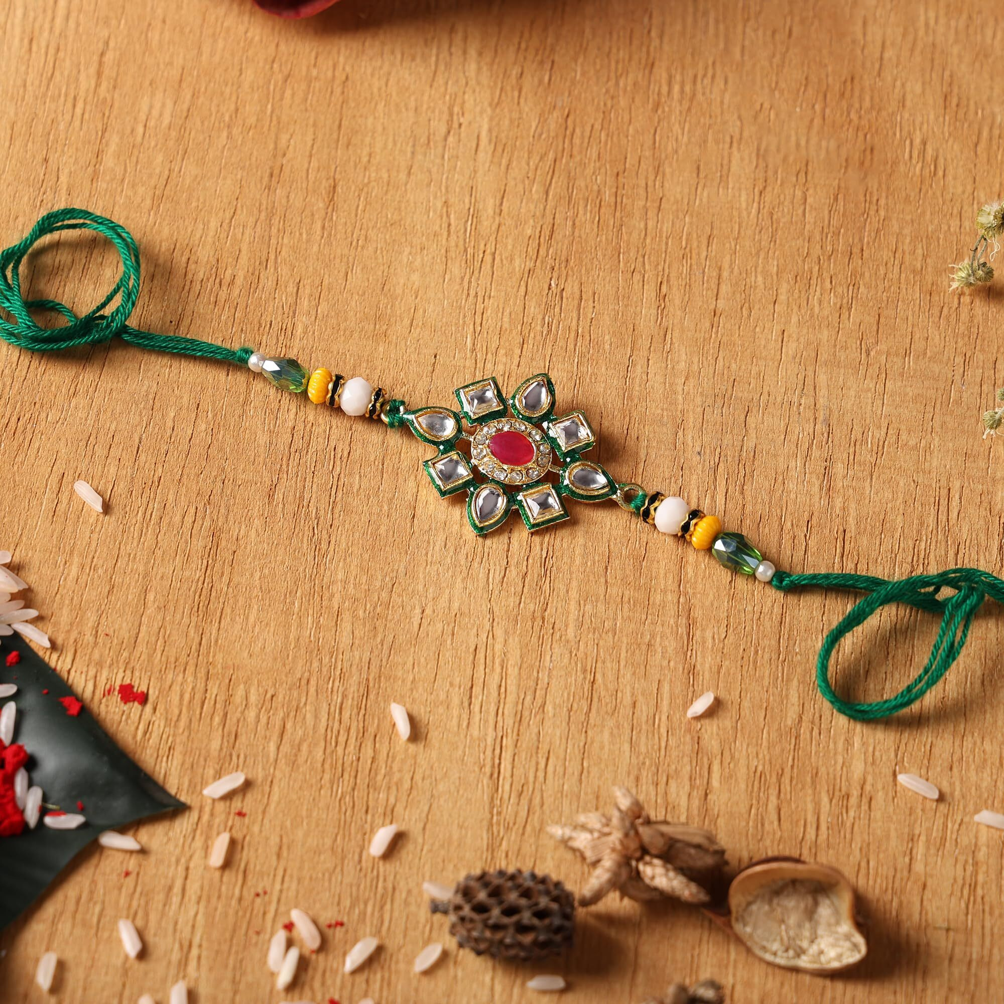Vending India Premium Rakhi For Brother In A Luxury Black Box Combo With Roli, Chawal, Chandan & Mishri In A Rakshabandhan Card (Style 2)
