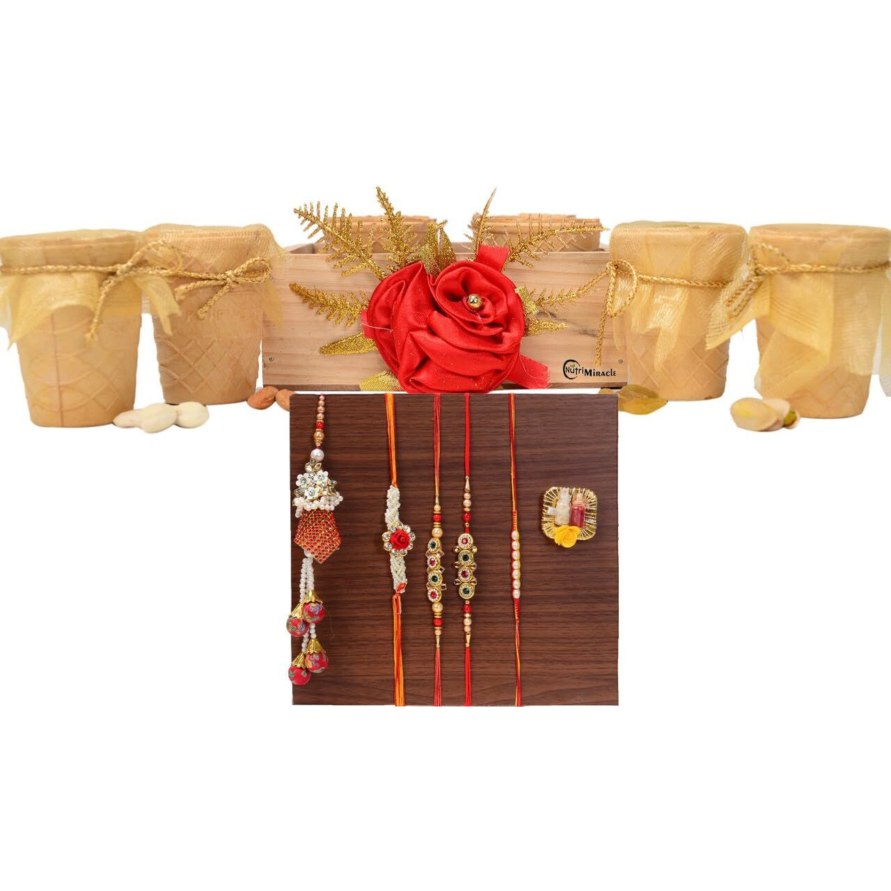 Nutri Miracle Family Rakhi Feast Edible Cups Of Dry Fruits & Chocolates Gift Hamper For Brother Bhabhi Kids With 5 Rakhi & Goodies