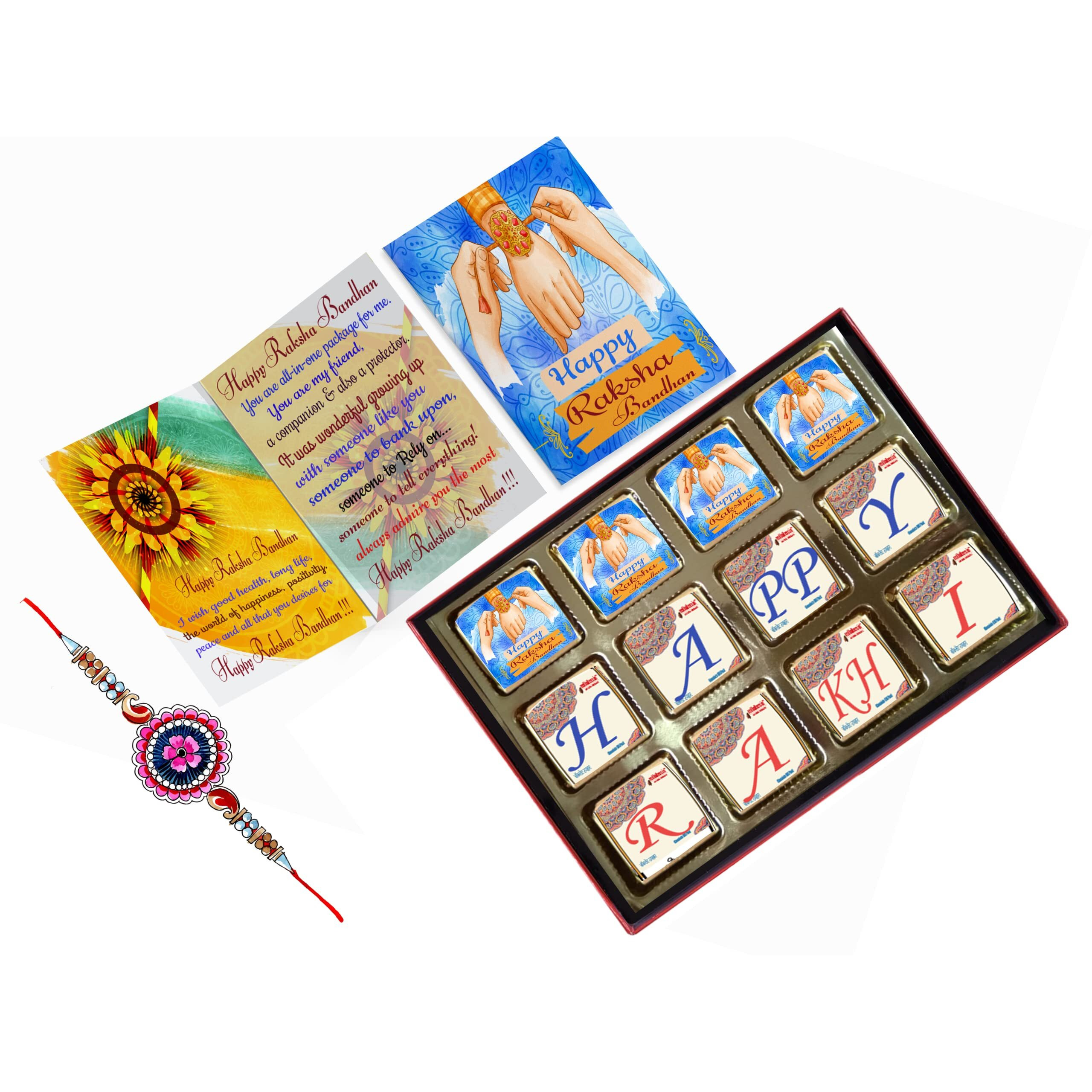 Redbakers.In Raksha Bandhan 12 Chocolate Gift Box & Greeting Card Combo Rakhi | Special Occasion Festive Pack