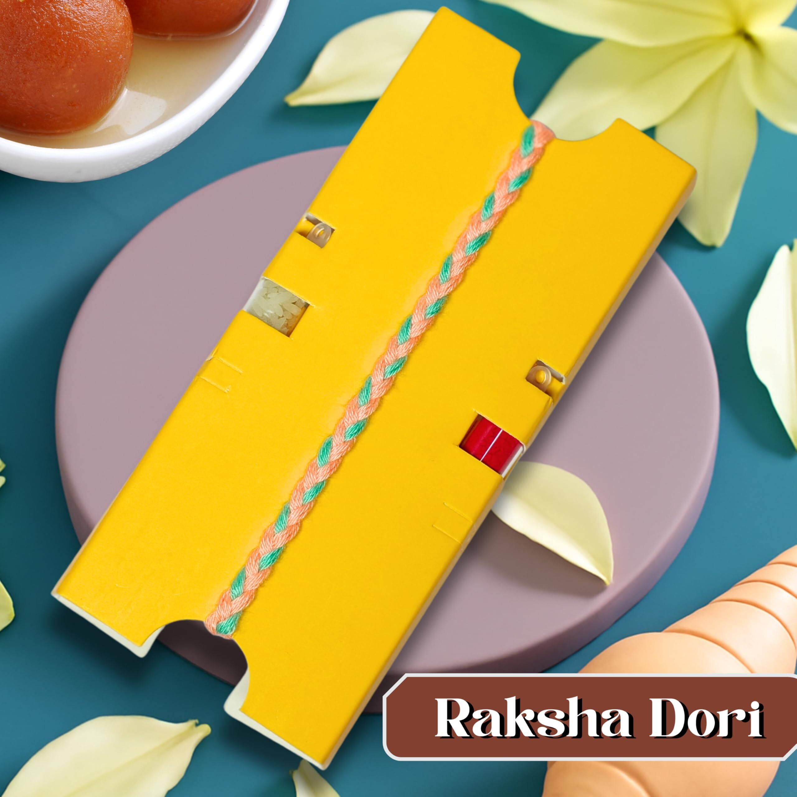Stuti Rishta Rakhi Gift For Brother-7 Inclusions Combo Of Handmade Eco-Friendly Rakhi, Dhoop Cone, Namkeen Snacks And More With Complimentary Roli & Chawal | Rakhi Combo Gift Box