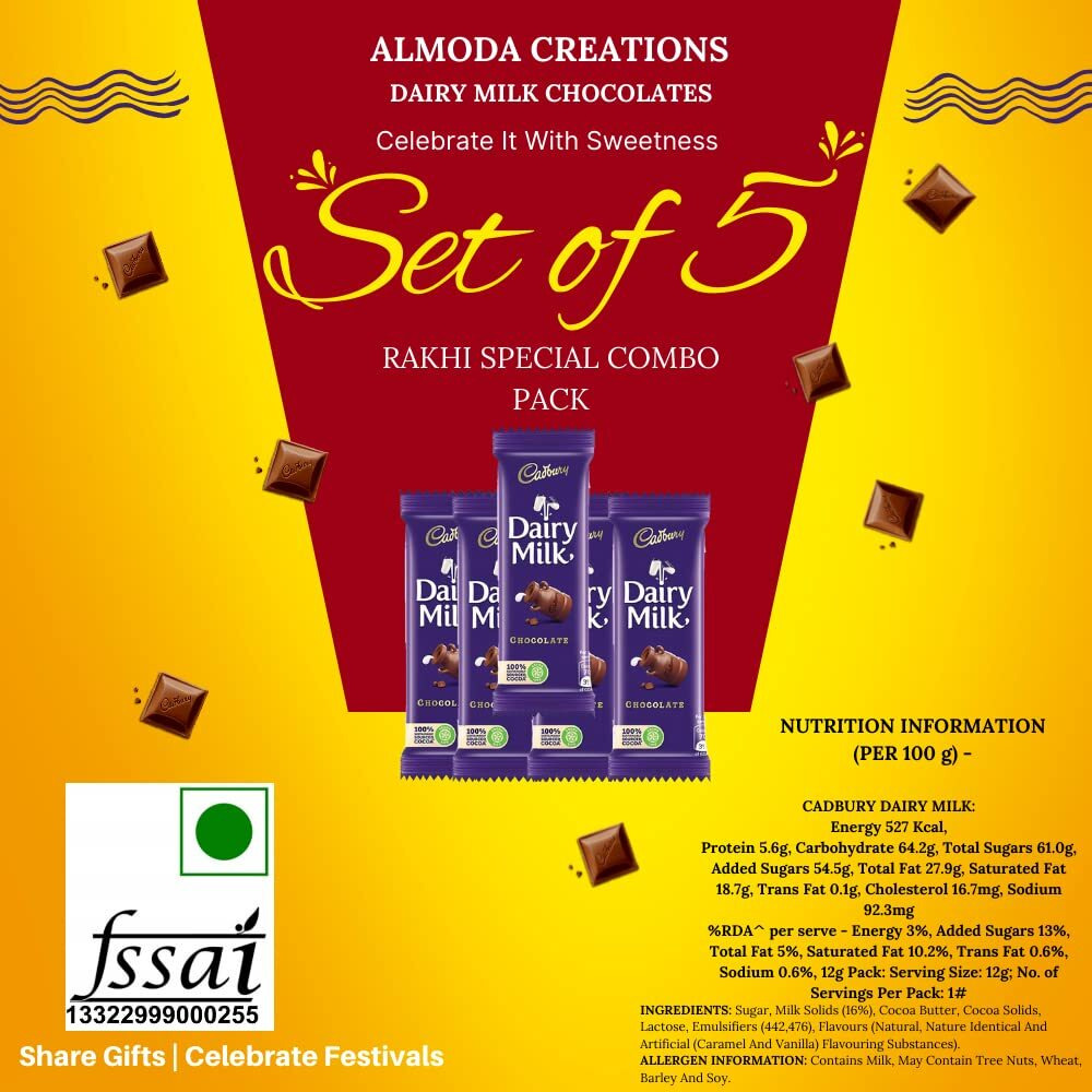Almoda Creations 1 Antique Panchdhatu Rakhi For Brother With 5 Dairy Milk Chocolates & Rakhi Gift Box, Rakhi Set