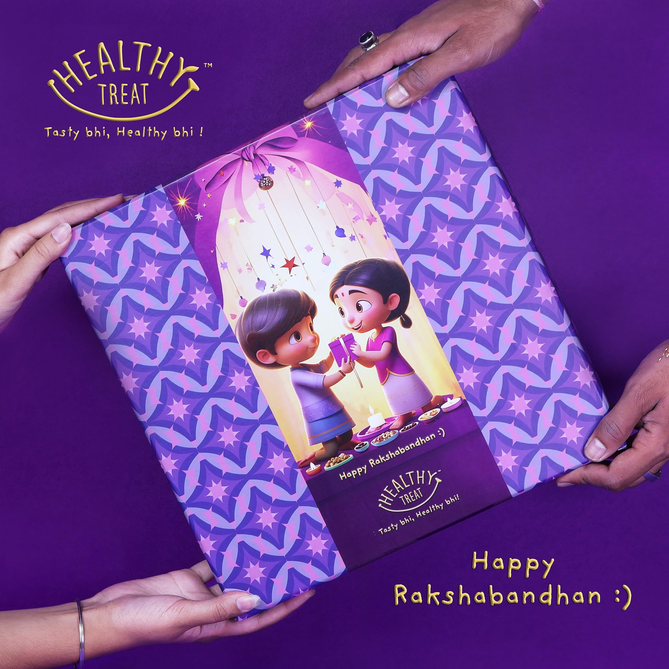 Healthy Treat Super Snacker Sibling Rakhi Gift Hamper | Roasted Dry-Fruits, Healthy Snacks, A Pair Of Rakhii, Roli Chawal, Stickers | Rakhi's Gifts For Brother And Sister | The Ultimate Assorted Raksha Bandhan Gift Hamper