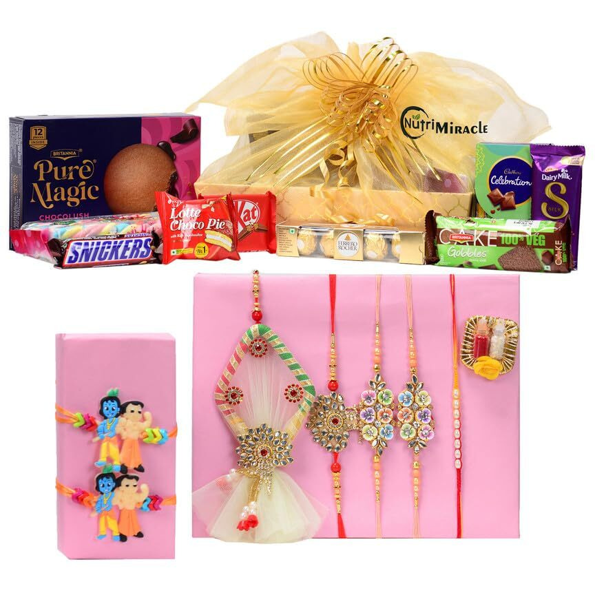 Nutri Miracle Rakhi Chocolates Gift Hamper For Brother | Rakhi Love 7 Rakhis, Tilak Kit
