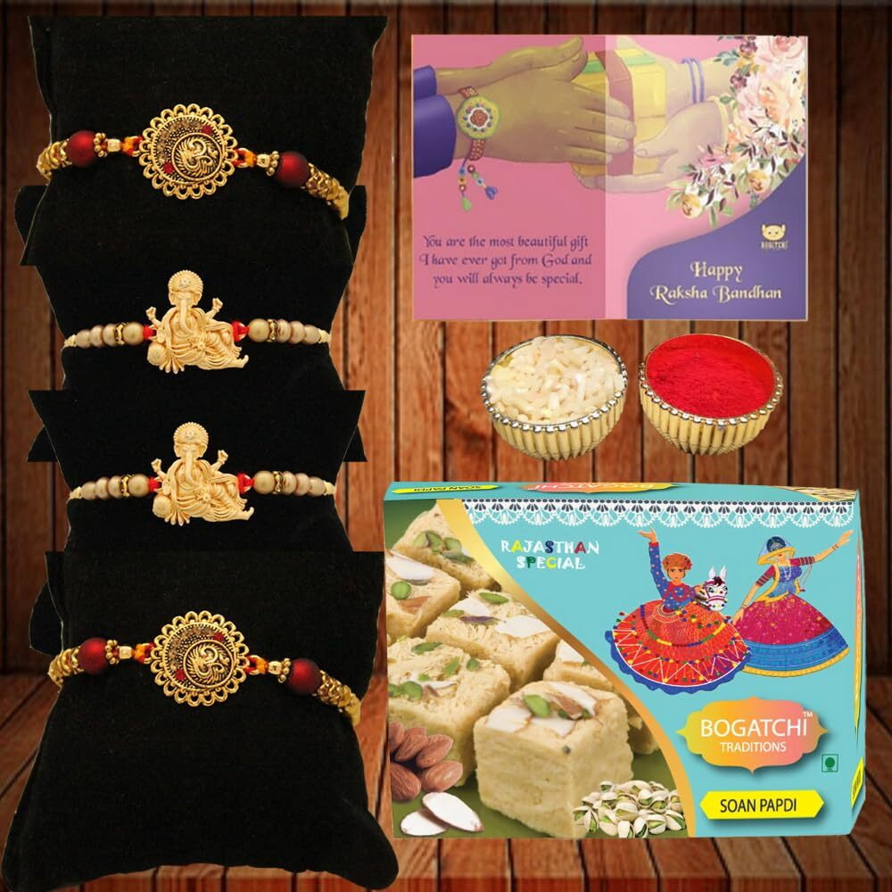 Bogatchi S4S-5 Rakhi With Sweets For Brother, Rakhi For Brother With Sweets, Rakhi Set Of 4, Rakhi Sweets, 200G