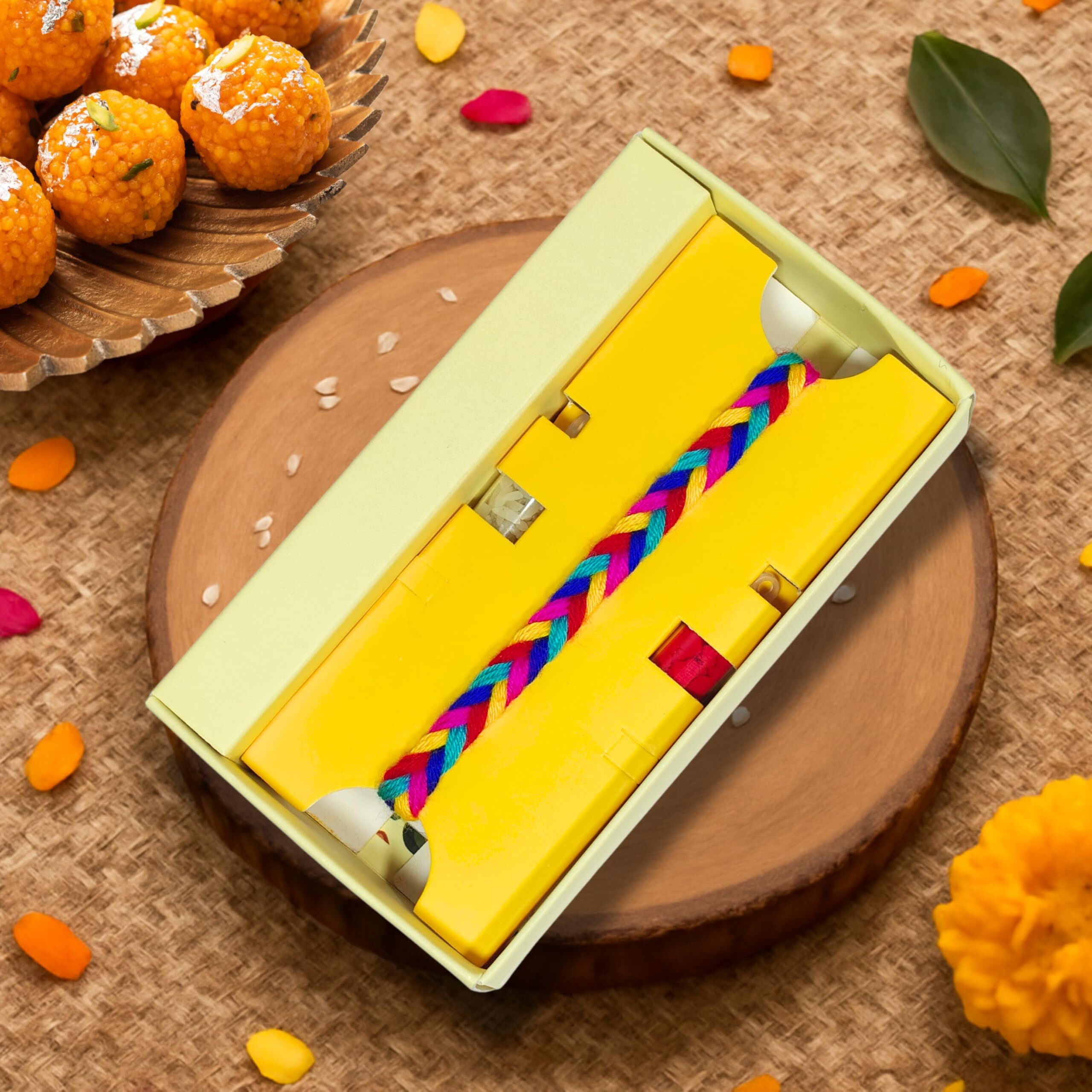 Stuti Rakhi Gift For Brother-13 Inclusions Combo Of Handmade Rakhi, Agarbatti, Dhoop Cone, Chocolate Mukhwas, Personalized Greeting Card -Roli & Chawal - Shagun Hamper | Rakhi Combo Gift Box