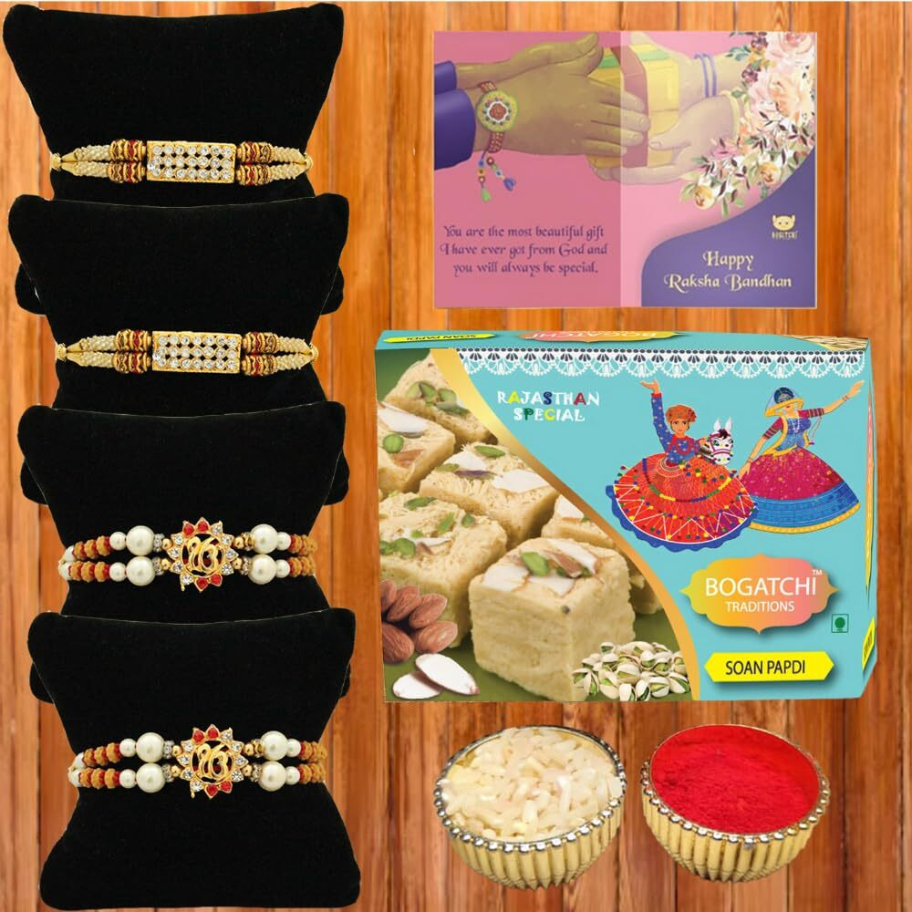 Bogatchi S4S-7 Soan Papdi For Brother, Rakhi For Brother With Sweets, Set Of 4 Elegantrakhi, Rakhi Sweets, 200G