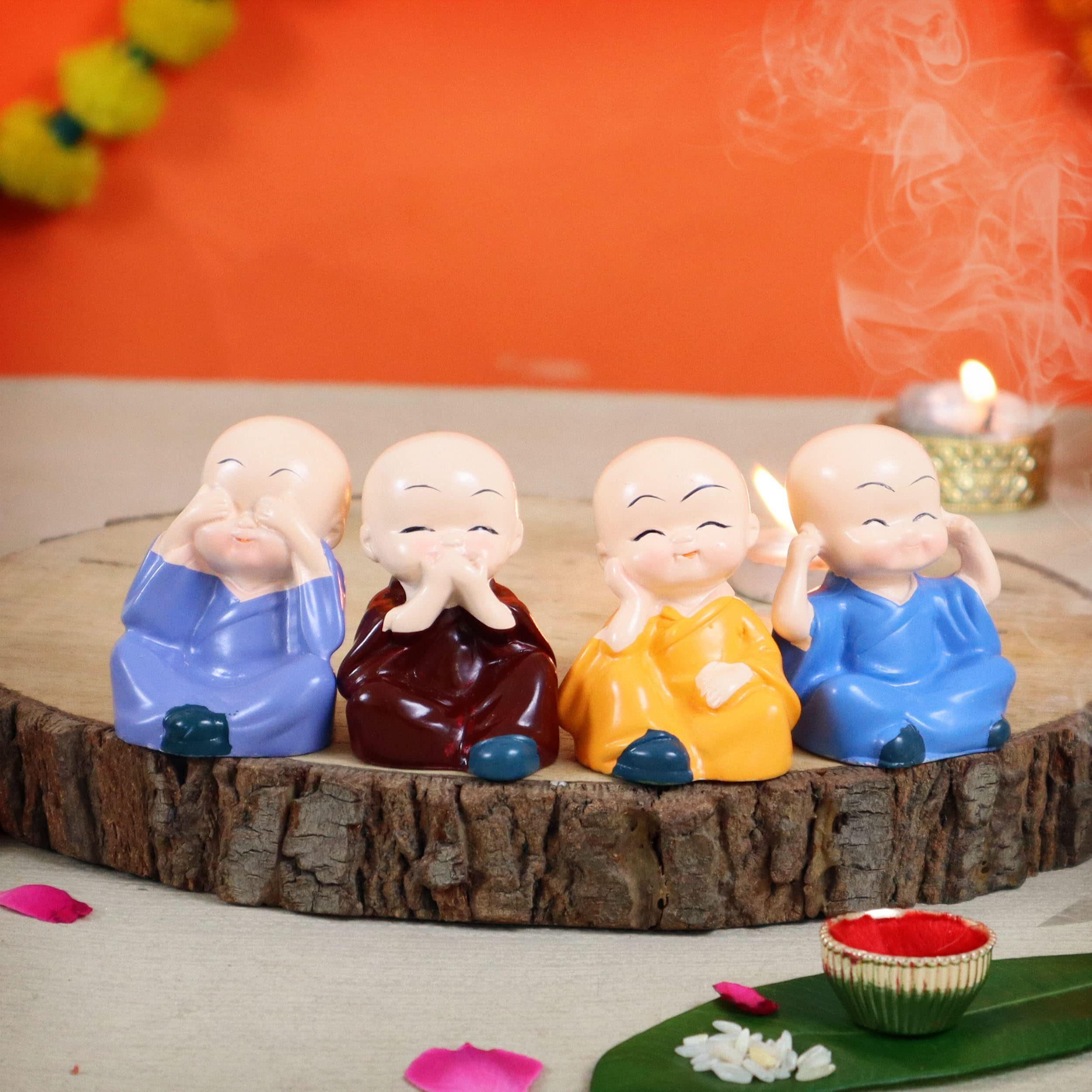 Tied Ribbons Bhai Dooj Gift Hamper For Brother With Ferrero Rocher Chocolates (4 Pcs) Box With Decorative Laughing Buddha Monk Idol Statue Greeting Card And Kalawa Moli Roli Chawal