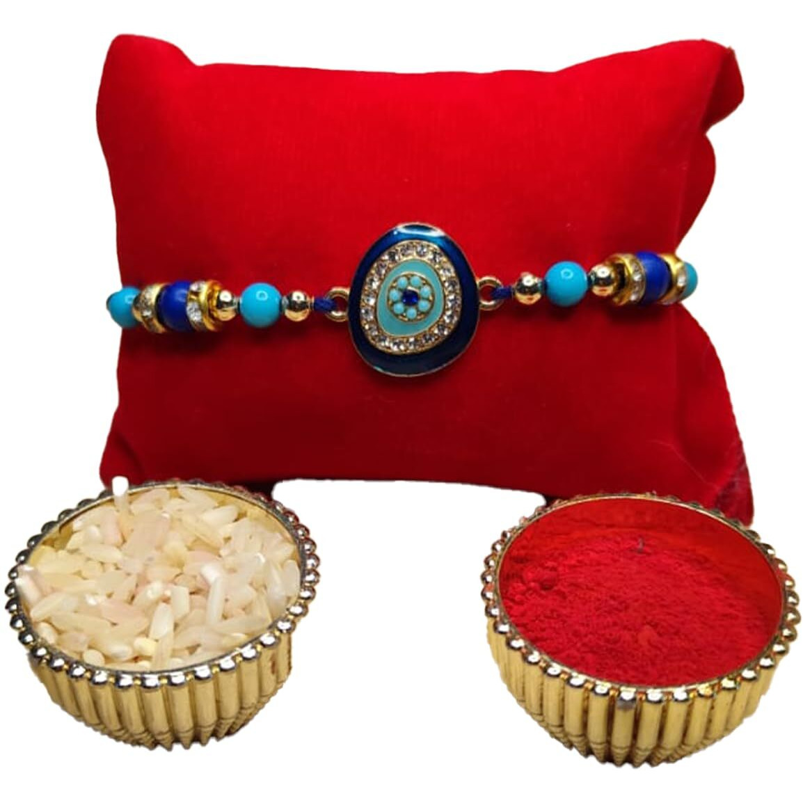 Bogatchi Besan Ladoo, Rakhi For Brother Combo With Sweets, Elegantrakhi With Sweet Combo, 4 Pcs Besan Ladoo + Rakhi Set Of 3 +Roli Chawal+ Rakhi Card Rkh21D-115