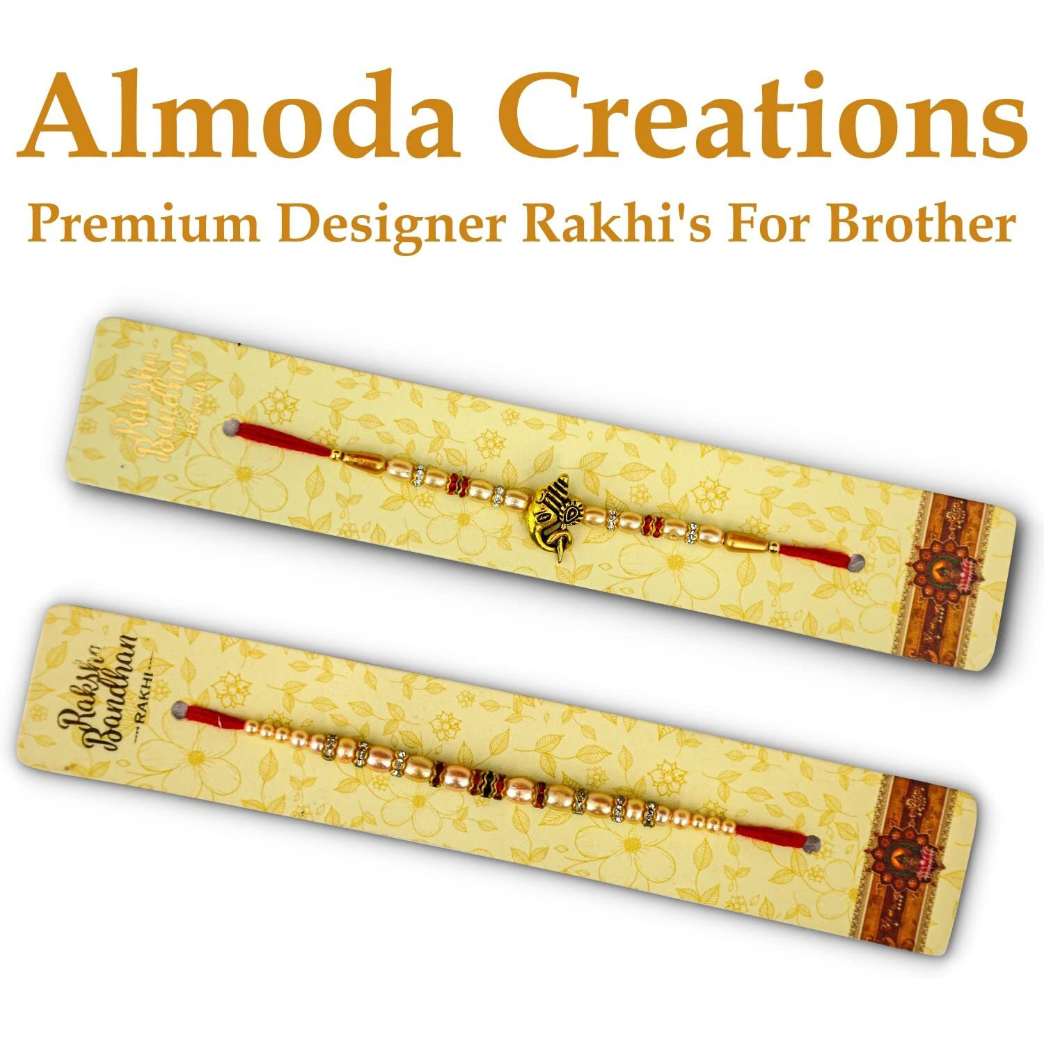Almoda Creations Rakhi Gift With Ferrero Rocher Chocolate, 2 Panchdhatu Rakhi For Brother, Greeting Card, Roli Moli, Kalawa, Rakhi Gift Box, Personalized Rakhi Message
