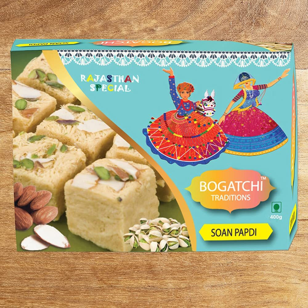 Bogatchi Rakhi With Sweets Combo | Rakhi Gift For Brother | Rakhi For Brother With Sweets | Rakhi Gift Hamper|Soan Papdi(200G) + Rakhi Set Of 2 +Roli Chawal + Free Rakhi Story Card |250Gsp11