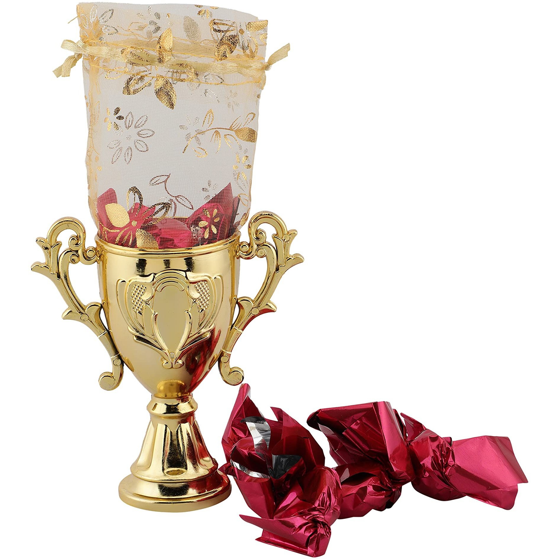 Skylofts 8Pcs Assorted Chocolates Champion Trophy Decoration Piece With Rakhi Lumba Teeka Rakhi Gift For Bhai Bhabhi