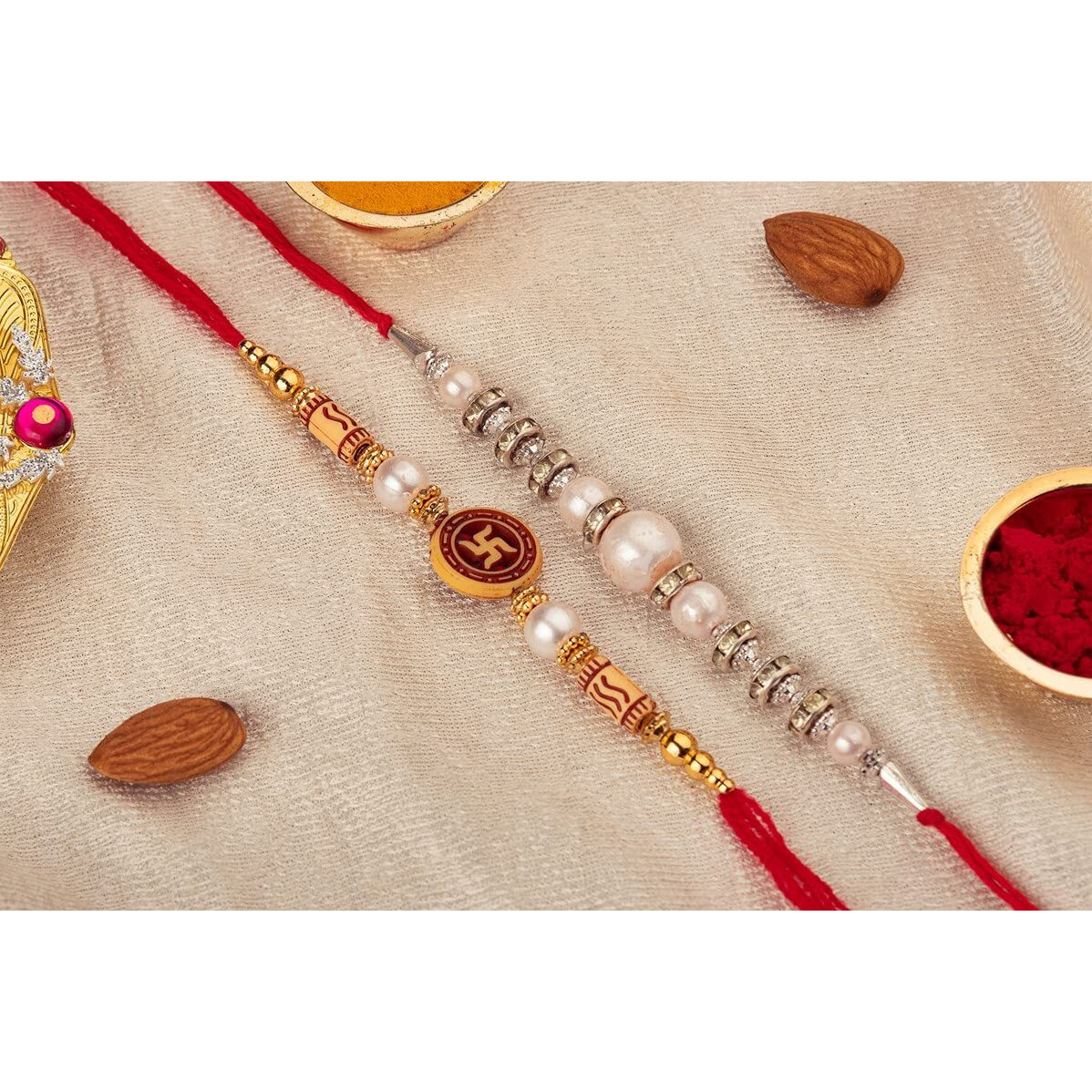 Gifticon Set Of 2 Rakhi With Chocolate Under 250 Celebrations (50) 1 Rakhi Greeting Card And Roli Chawal Gift Hamper-Ib16