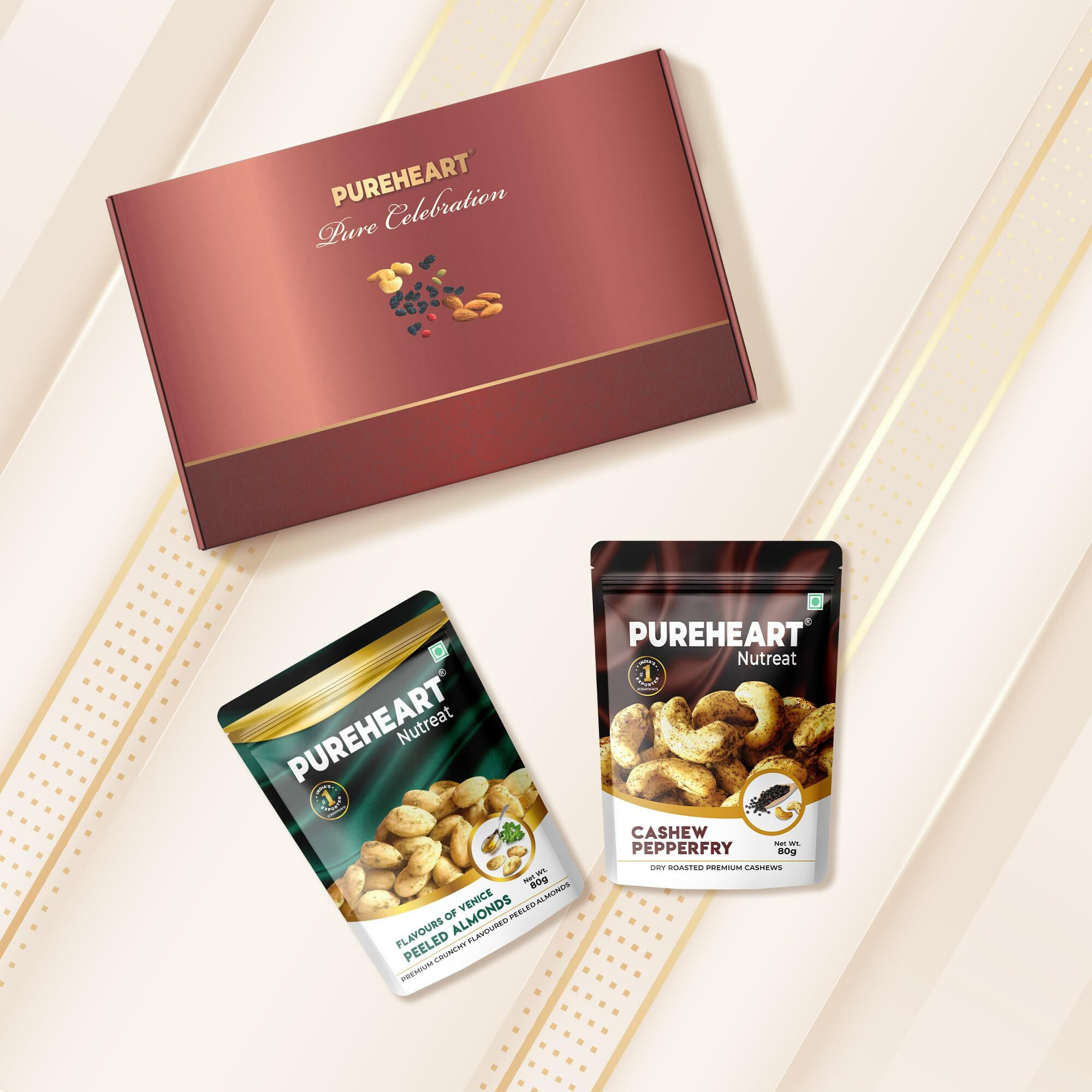 Pureheart Rakhi Gift Hamper Peeled Almonds Flavors Of Venice, Pepperfry Cashews (80G, Each), Cadbury Bournville Dark Chocolate With Rakhi For Brother, Gift Card, Pooja Rice, Kumkum