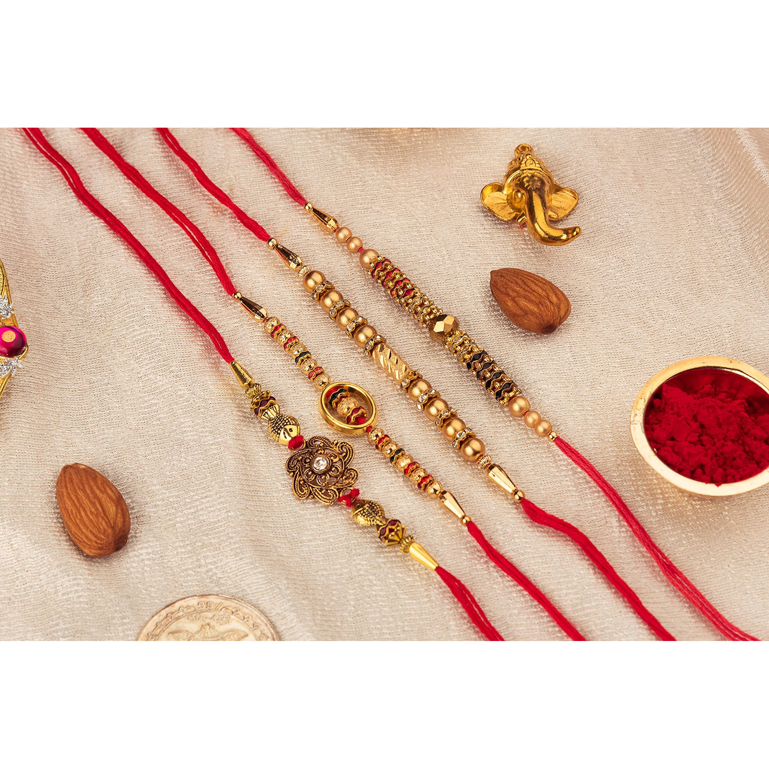 Gifticon Rakhi For Brother With Chocolate Combo Pack Of 4 Rakhi 1 Celebrations Pack Roli Chawal Rakhi Card Hamper