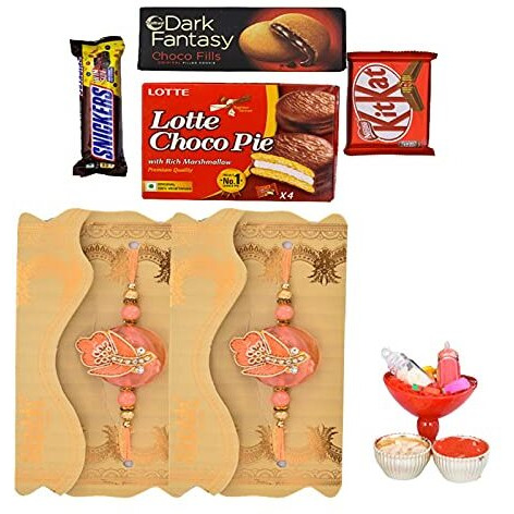 Nutri Miracle Raksha Bandhan Chocolate Hamper & Gourmet Gifts With 2 Stunning Rakhi And Tilak Kit,4 Chocolates