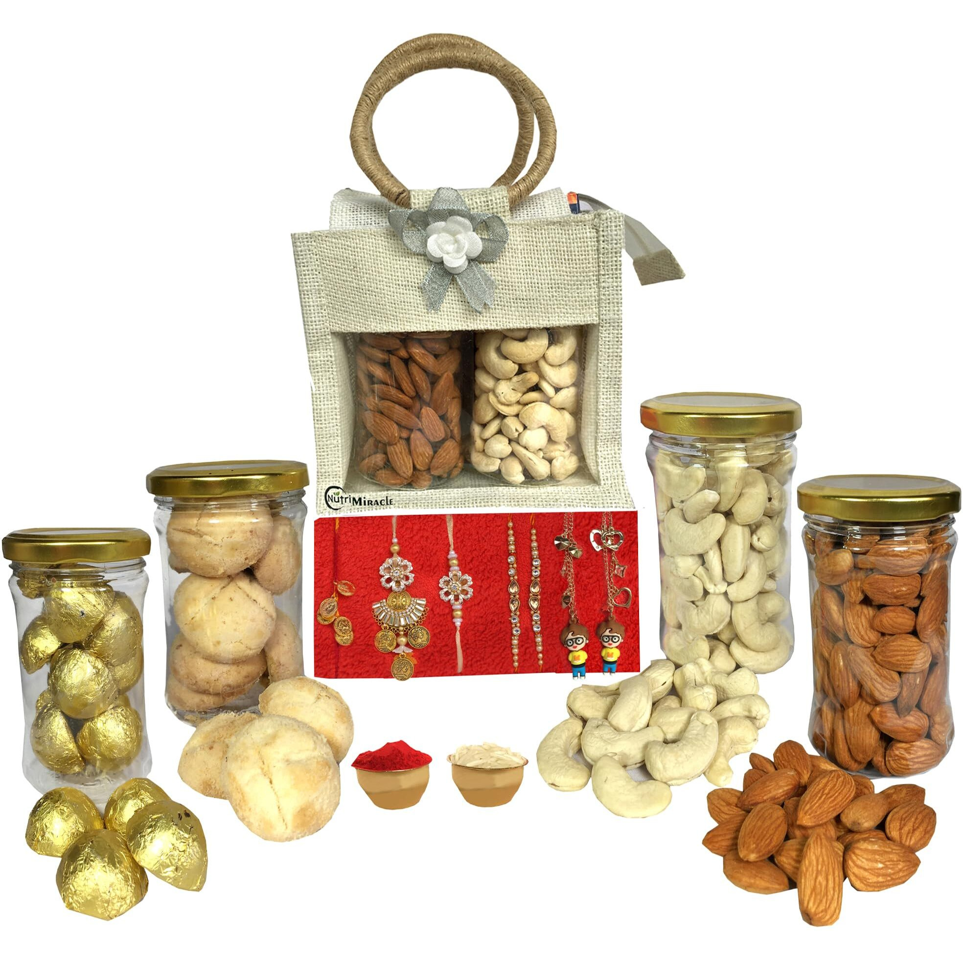Nutri Miracle Rakhi For Kids With Gift | Rakhi Celebration | Carry Bag Gift Hamper For Bhai Bahan | Dry Fruits Gift Set | Raksha Bandhan Gifts | Festive Gift
