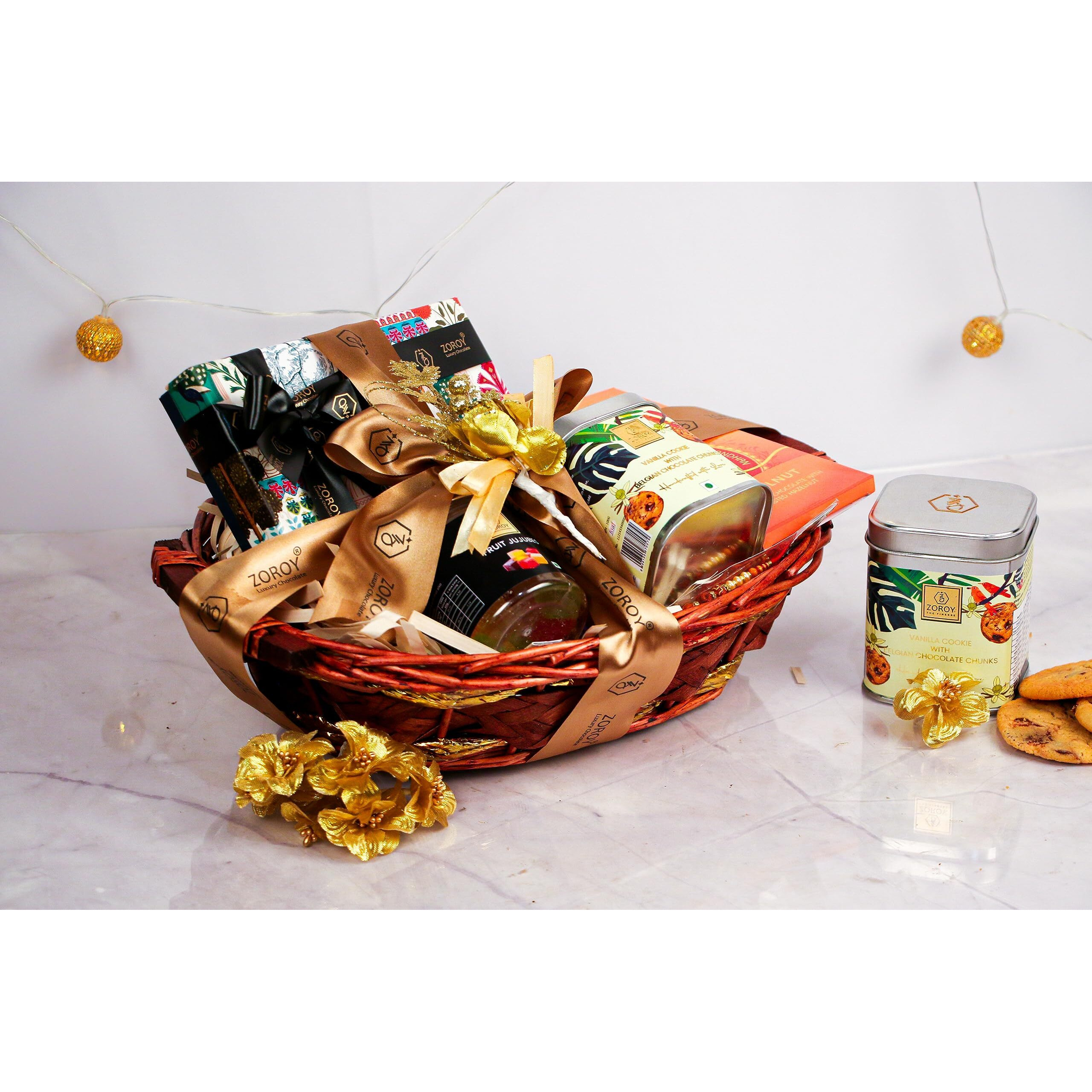Zoroy Luxury Chocolate Rakshabandhan Reusable Oval Gift Basket Of Assorted Milk & Dark Chocolates Cookies With Free Rakhi For Brother-Sister Bhabhi Bhaiya - 550G