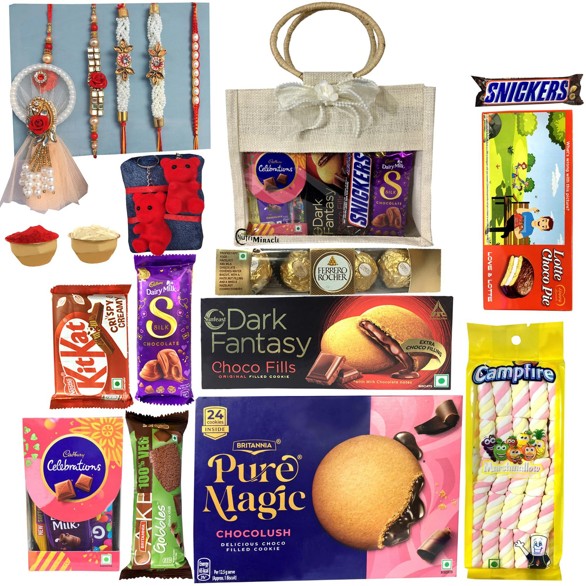 Nutri Miracle Rakhi And Chocolate Combo For Brother |Festive Eco Friendly Jute Carry Bag Gift Hampe
