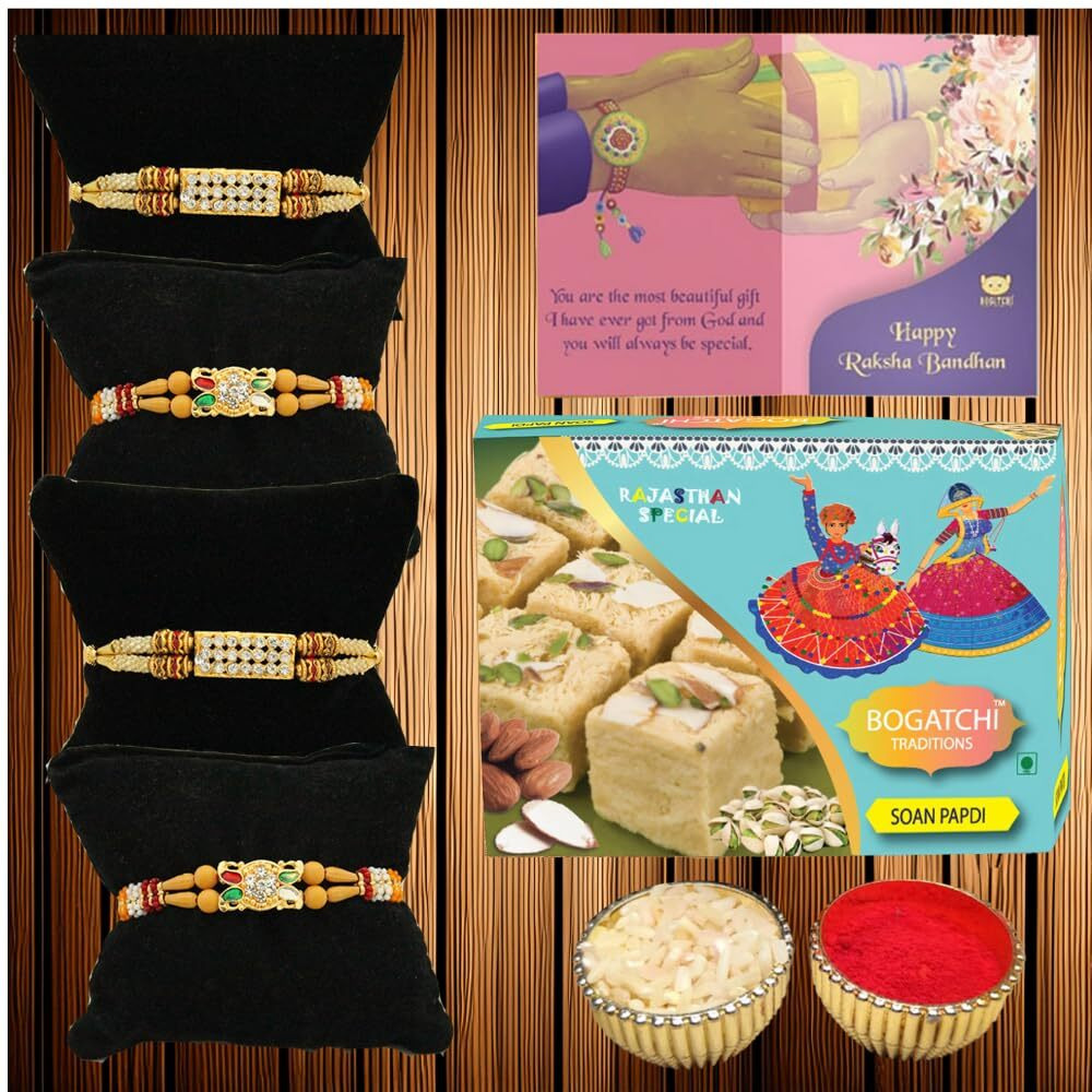 Bogatchi S4S-12 Rakhi With Sweets For Brother, Rakhi For Brother With Sweets, Rakhi Set Of 4, Rakhi Sweets, 200G
