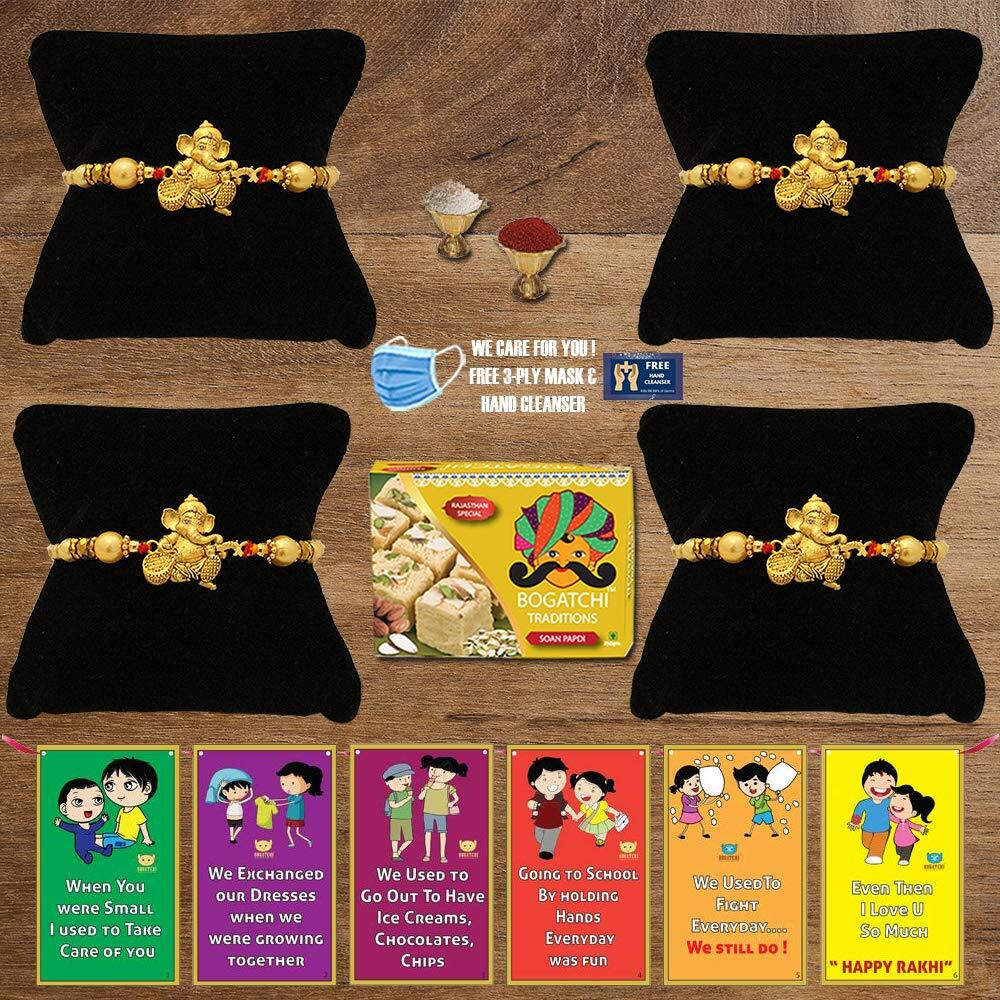 Bogatchi T4T-18 Rakhi With Sweets For Brother, Rakhi For Brother With Sweets, Rakhi Set Of 4, Rakhi Sweets, 200G
