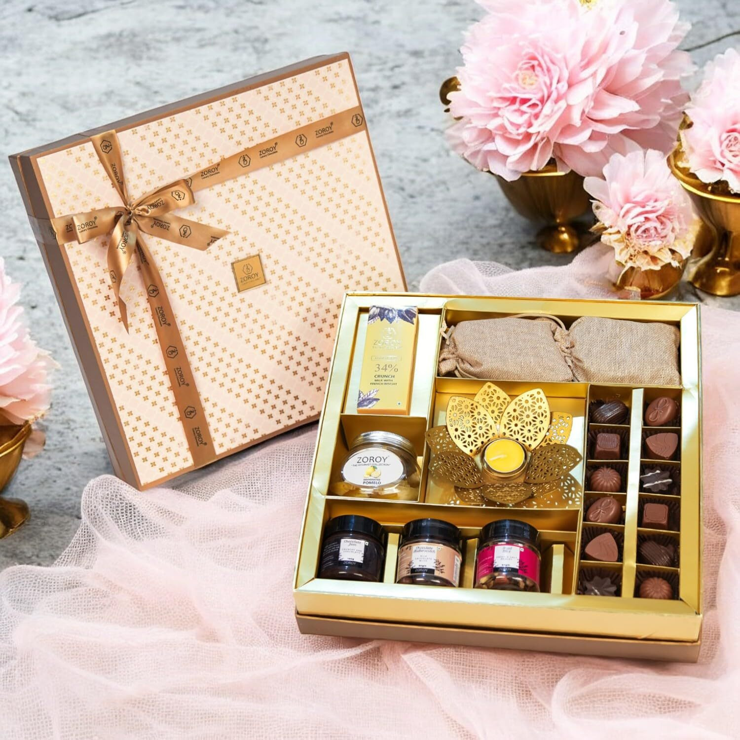 Zoroy Luxury Chocolate The Elegance Gift Hamper Of Chocolates, Dried Fruits, Assorted Goodies For Celebration Rakhi | Diwali | Birthaday | Valentine | New Year | Corporate Gifts For Employees - 505Gms