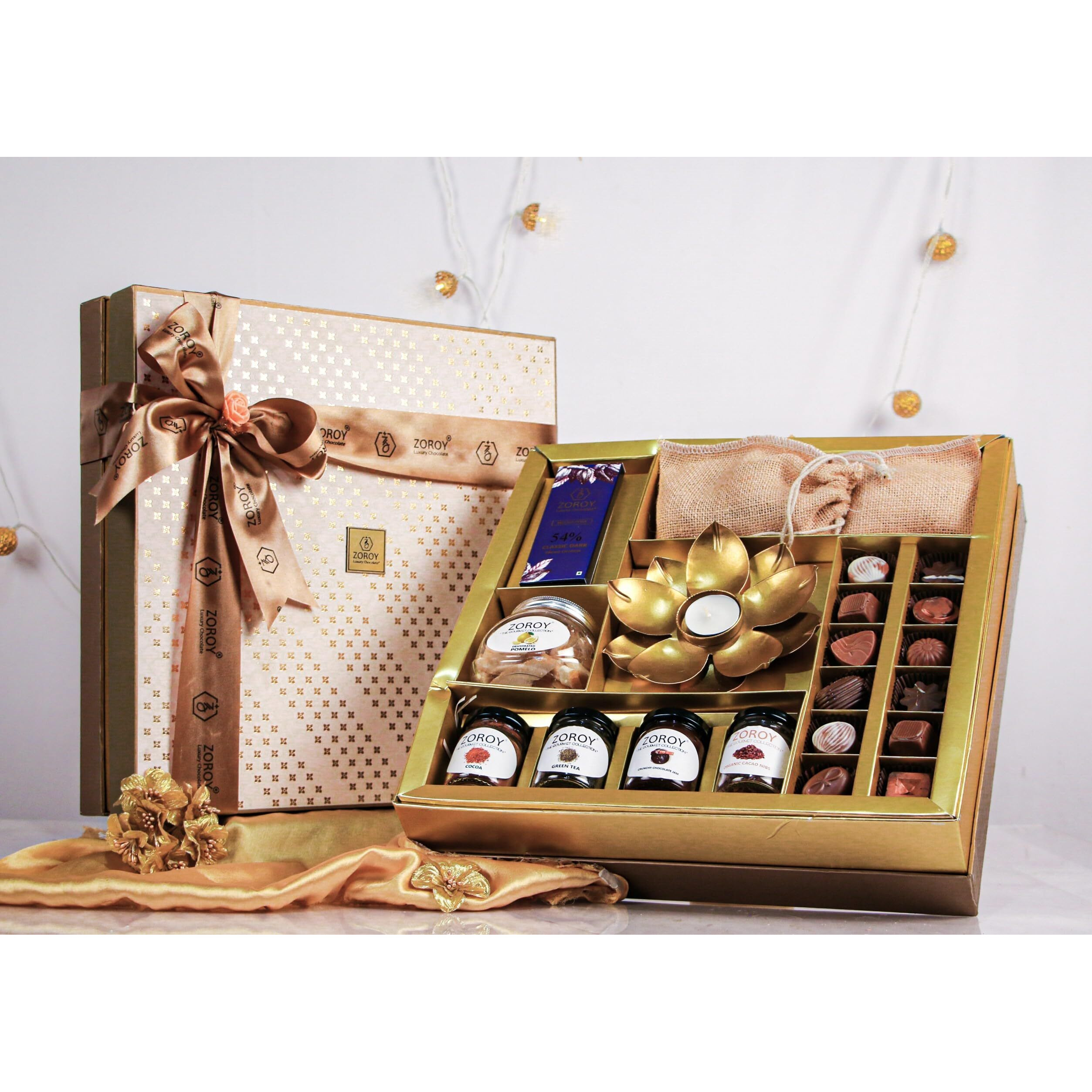 Zoroy Luxury Chocolate The Elegance Gift Hamper Of Chocolates, Dried Fruits, Assorted Goodies For Celebration Rakhi | Diwali | Birthaday | Valentine | New Year | Corporate Gifts For Employees - 505Gms
