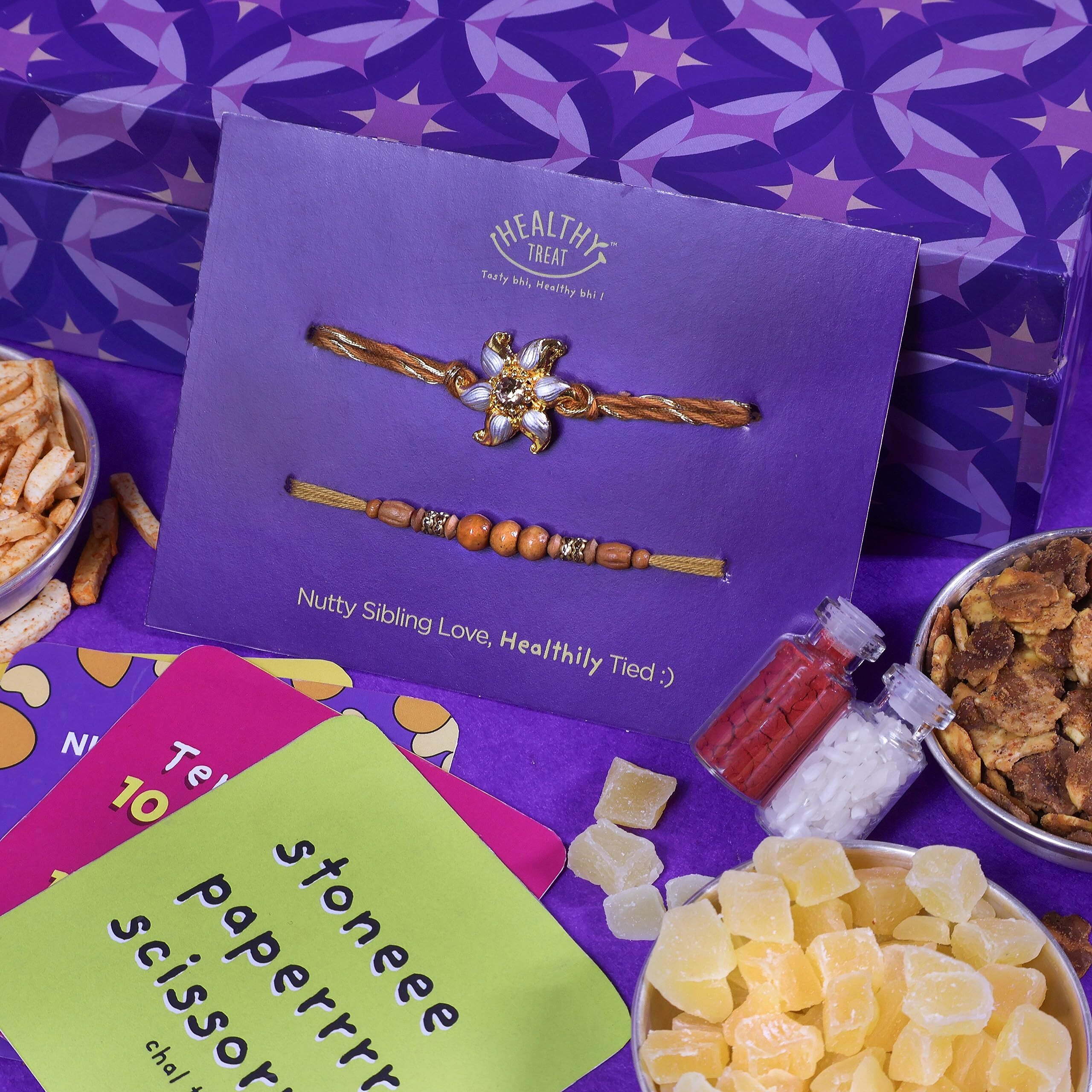 Healthy Treat Munch N Crunch Rakhi Gift Hamper With Rakhi | Roasted Healthy Snacks Gift Pack | A Pair Of Rakhii, Roli Chawal, Stickers | Rakhi's Gift For Brother And Sister | The Ultimate Assorted Raksha Bandhan Gift Hamper