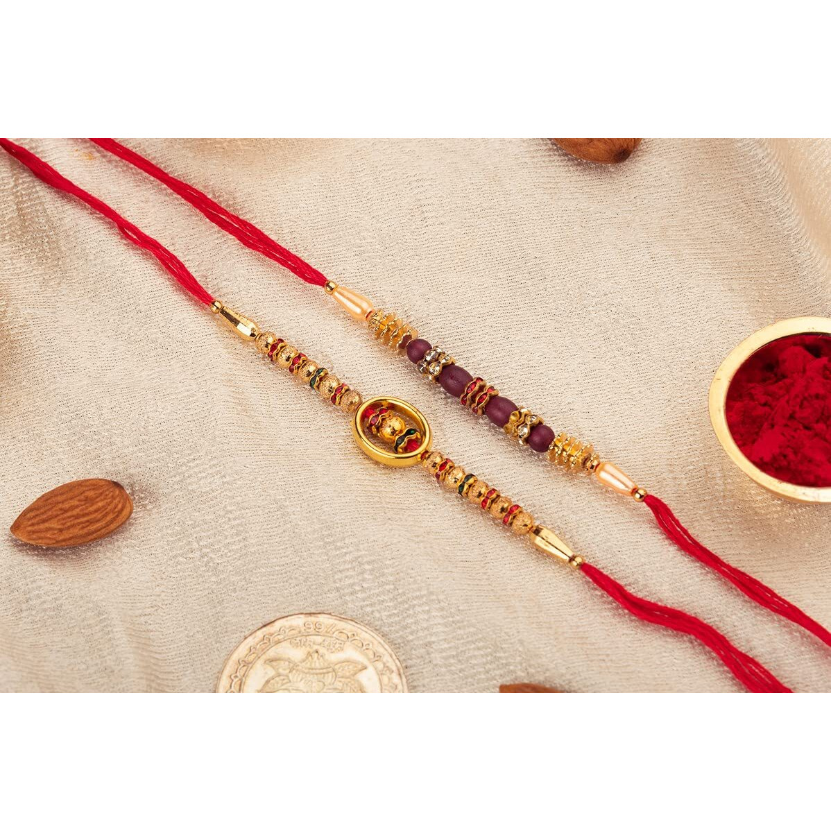 Gifticon Set Of 2 Rakhi With Chocolate Celebrations (100) 1 Rakhi Greeting Card And Roli Chawal-Ib2