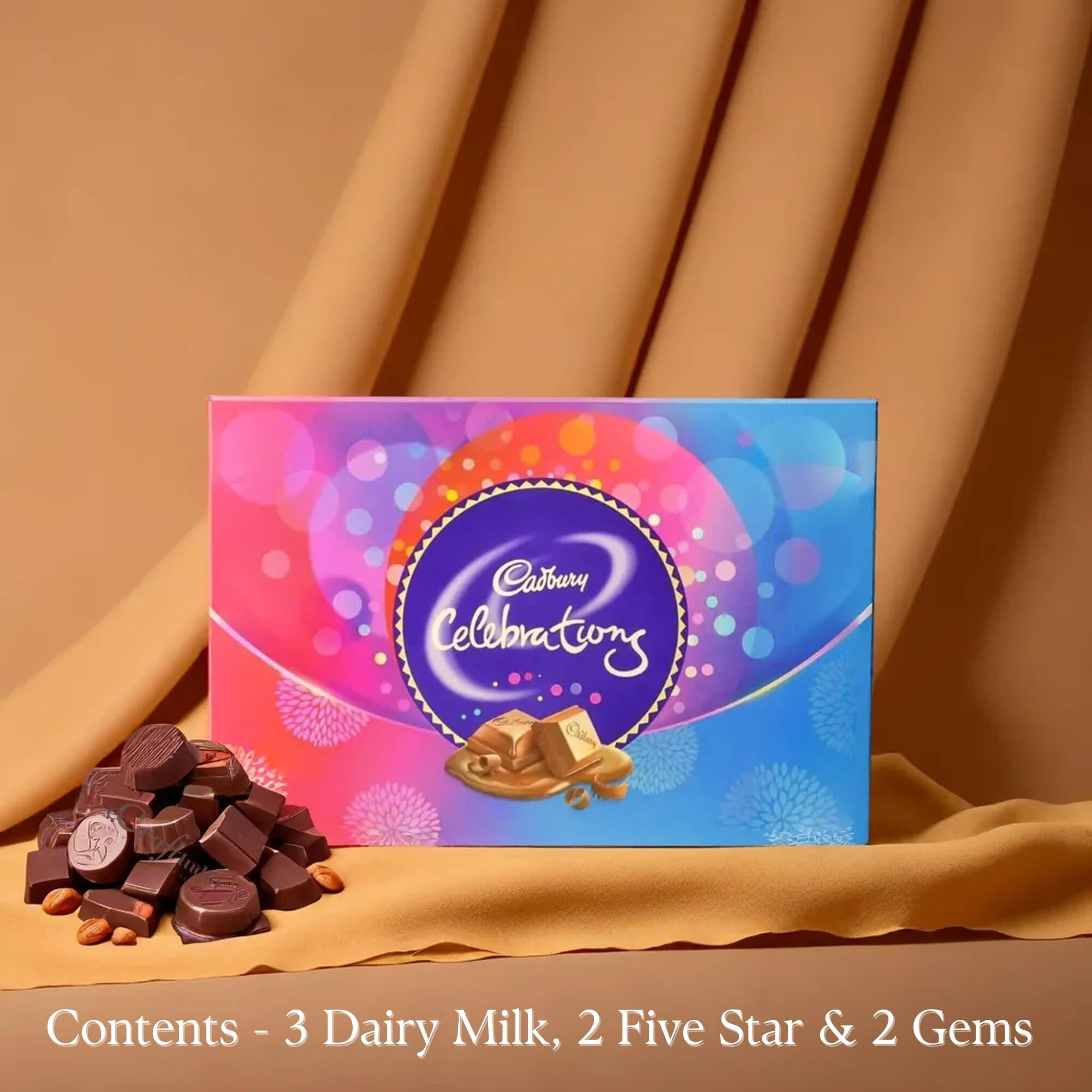 Ecraftindia Set Of 5 Beads, Pearls, Diamond, Rudraksha Rakhis For Brothers With Chocolate, Cadbury Celebrations Gift Pack Of 7 Assorted Chocolates, Rakhi With Chocolate - Roli Chawal Pack