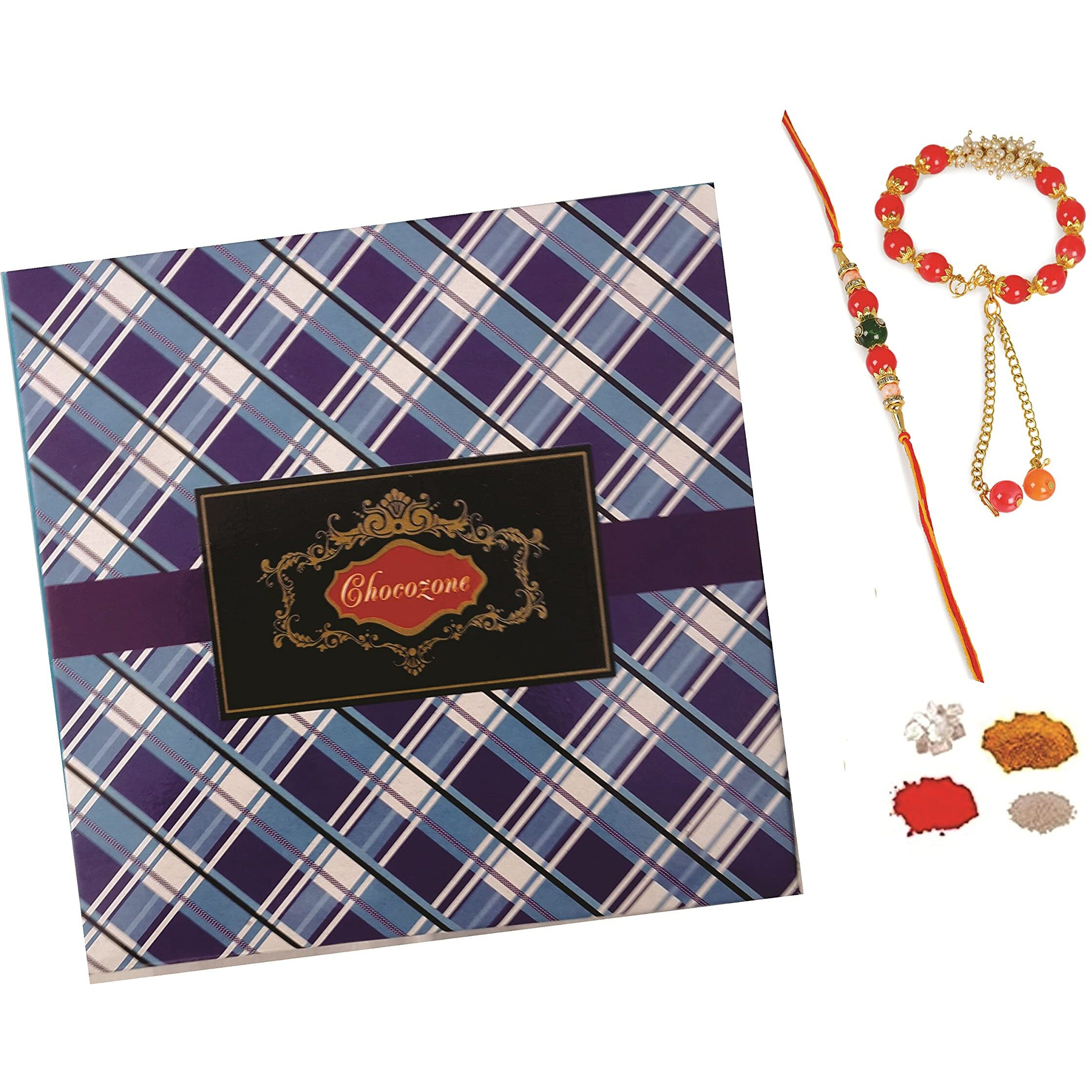 Skylofts 6Pcs Assorted Chocolates Square Box With Rakhi Lumba Set Rakhi Gifts For Bhai Bhabhi