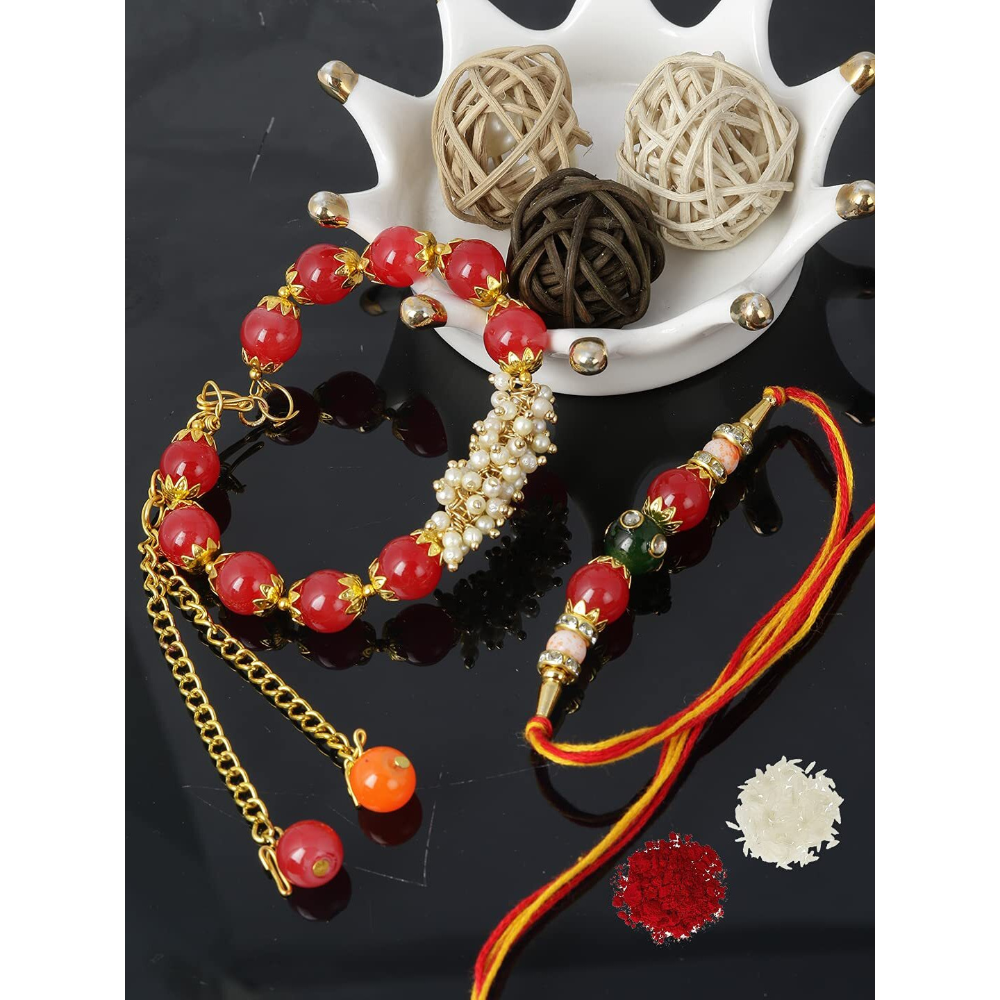 Skylofts 6Pcs Assorted Chocolates Square Box With Rakhi Lumba Set Rakhi Gifts For Bhai Bhabhi