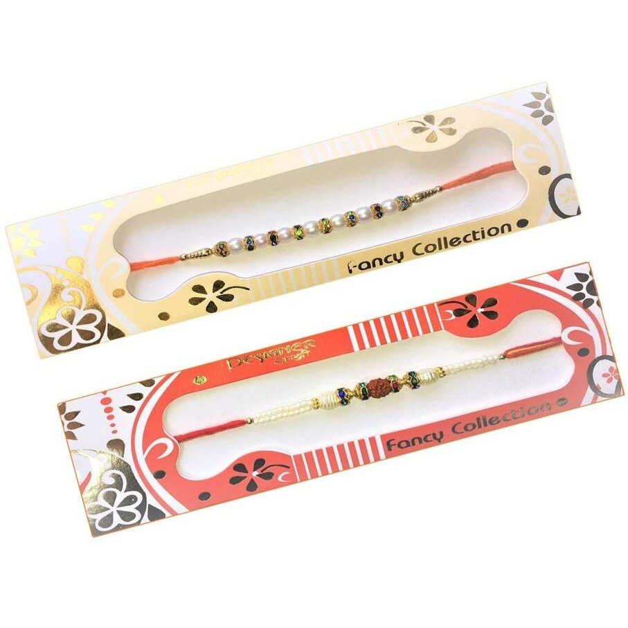 Almoda Creations Rakhi With Gift Pack (2 Rakhi, Rakhi Greeting Card, 5 Cadbury Chocolates, Tilak Pouch & Kalawa Roll, Rakhi Gift Wrapping, Custom Rakhi Message)
