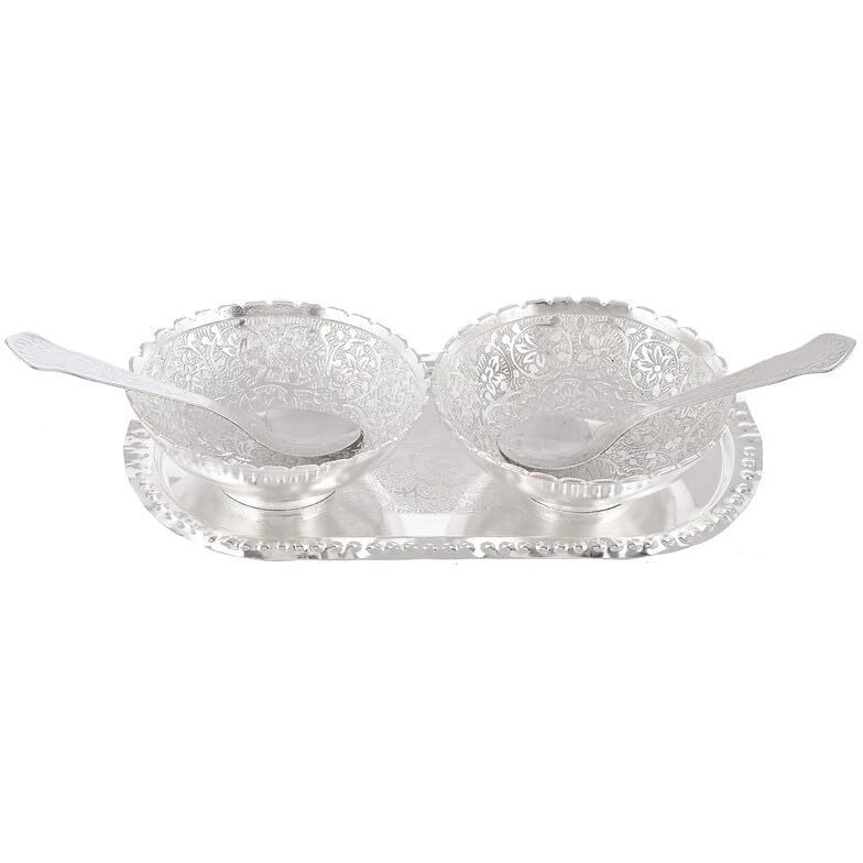 Yalambar Rakhi For Brother And Bhabhi With German Silver Bowl Set, Silver Gift Serving Sweets, Dry Fruits Nuts With Red Velvet Box (Rakh2023 Rakhi Set With Bowl Set) Free Rakhi Card-Rakh202322