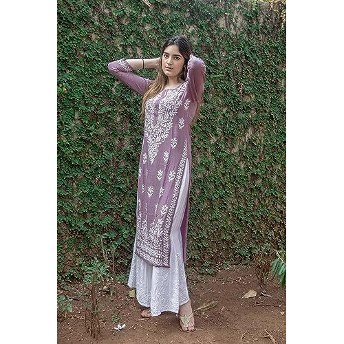 Gosriki Women's Rayon Blend Straight Chikankari Embroidered Kurta (Victoria Purple-Gs_5Xl_Purple_Xxxxx-Large)
