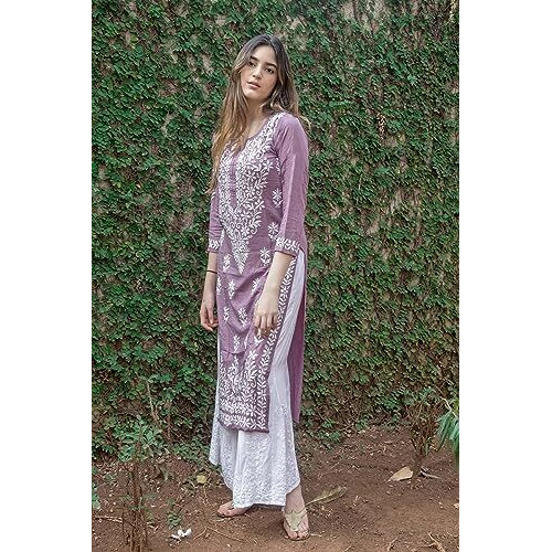 Gosriki Women's Rayon Blend Straight Chikankari Embroidered Kurta (Victoria Purple-Gs_5Xl_Purple_Xxxxx-Large)