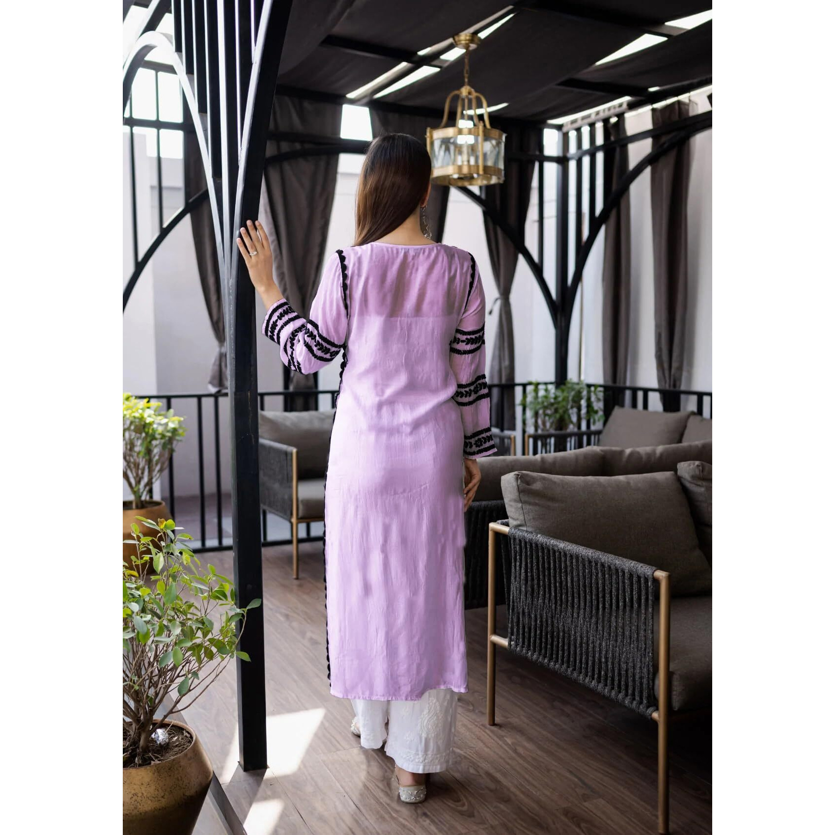 Gosriki Women's Cotton Blend Chikankari Embroidered Straight Kurta (Stho-Purple-Gs_S_Purple_Small)