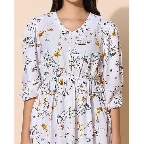 Toplot Co Ord Kurta Set For Women Printed Kurta With Pant (Tunic-Pant-5140-White-L)