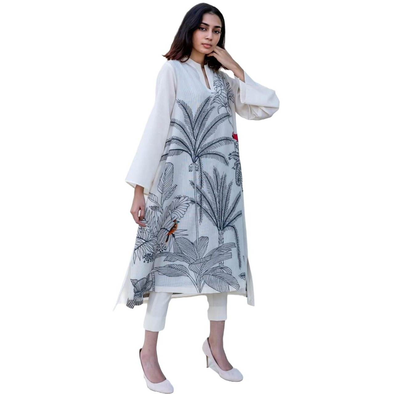 Gosriki Women's Cotton Blend Straight Printed Kurta With Pant (Nabhita White-Gs_S_White_Small)