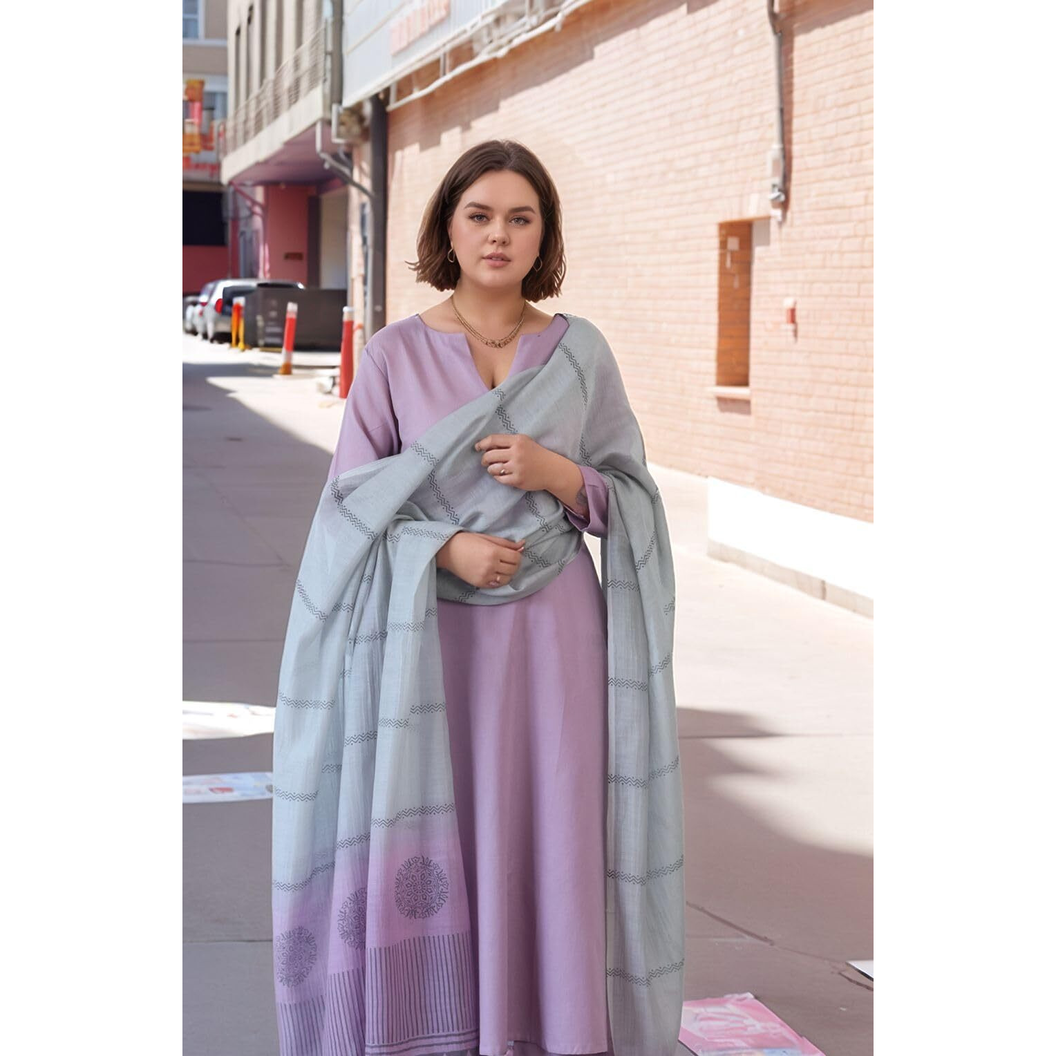 Gosriki Women's Rayon Viscose Solid Straight Kurta With Pant & Dupatta (Paradise Purple-Gs_Xxl_Purple_Xx-Large)