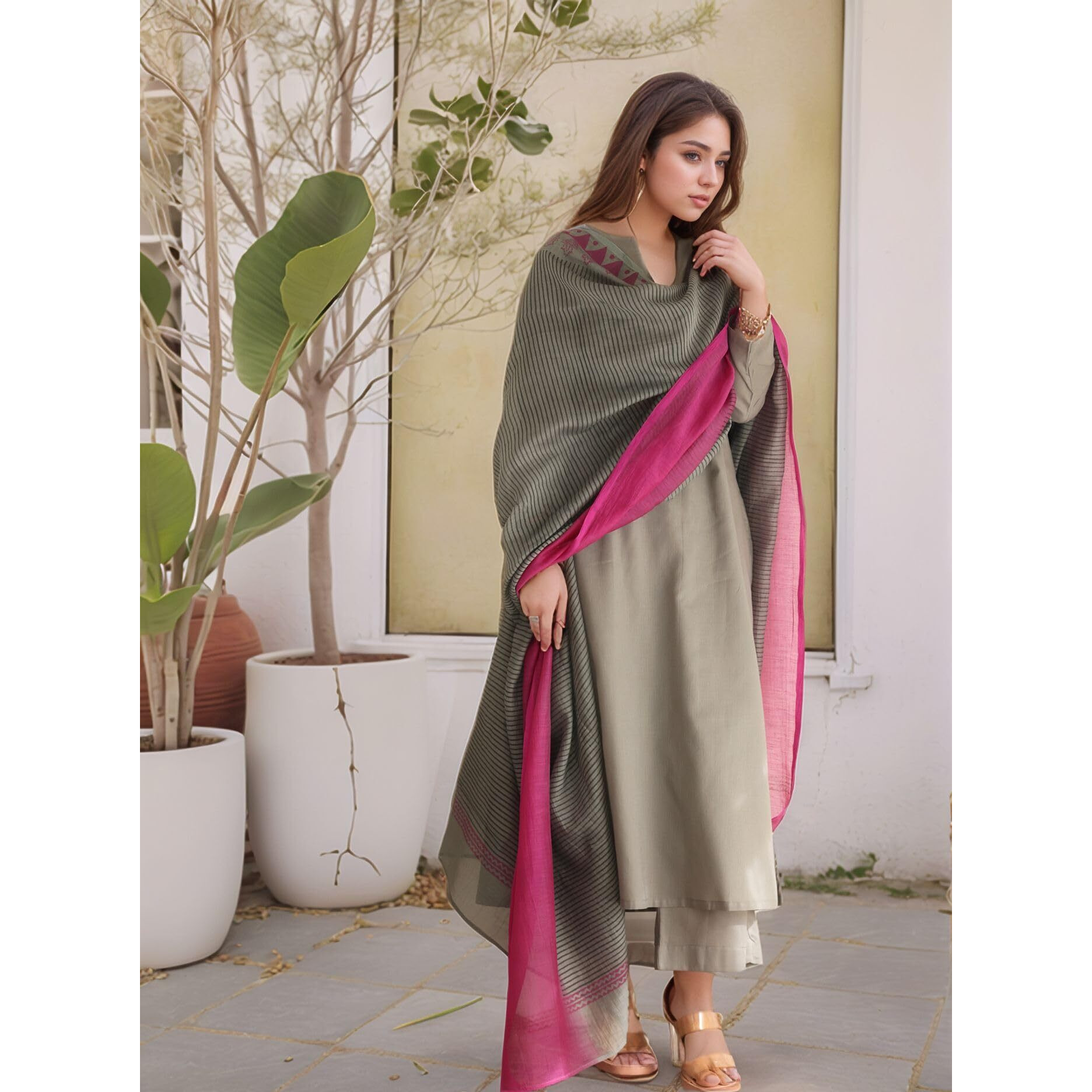 Gosriki Women's Rayon Viscose Solid Straight Kurta With Pant & Dupatta (Mogul Grey-Gs_4Xl_Grey_Xxxx-Large)
