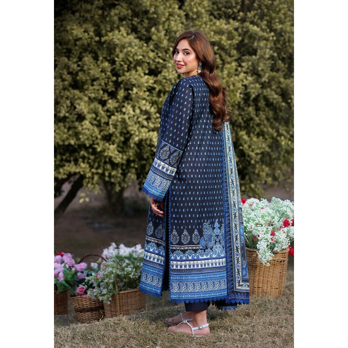Gosriki Women's Rayon Viscose Printed Straight Pakistani Suits For Women Kurta Set (Deniz Blue-Gs_Xl_Blue_X-Large)