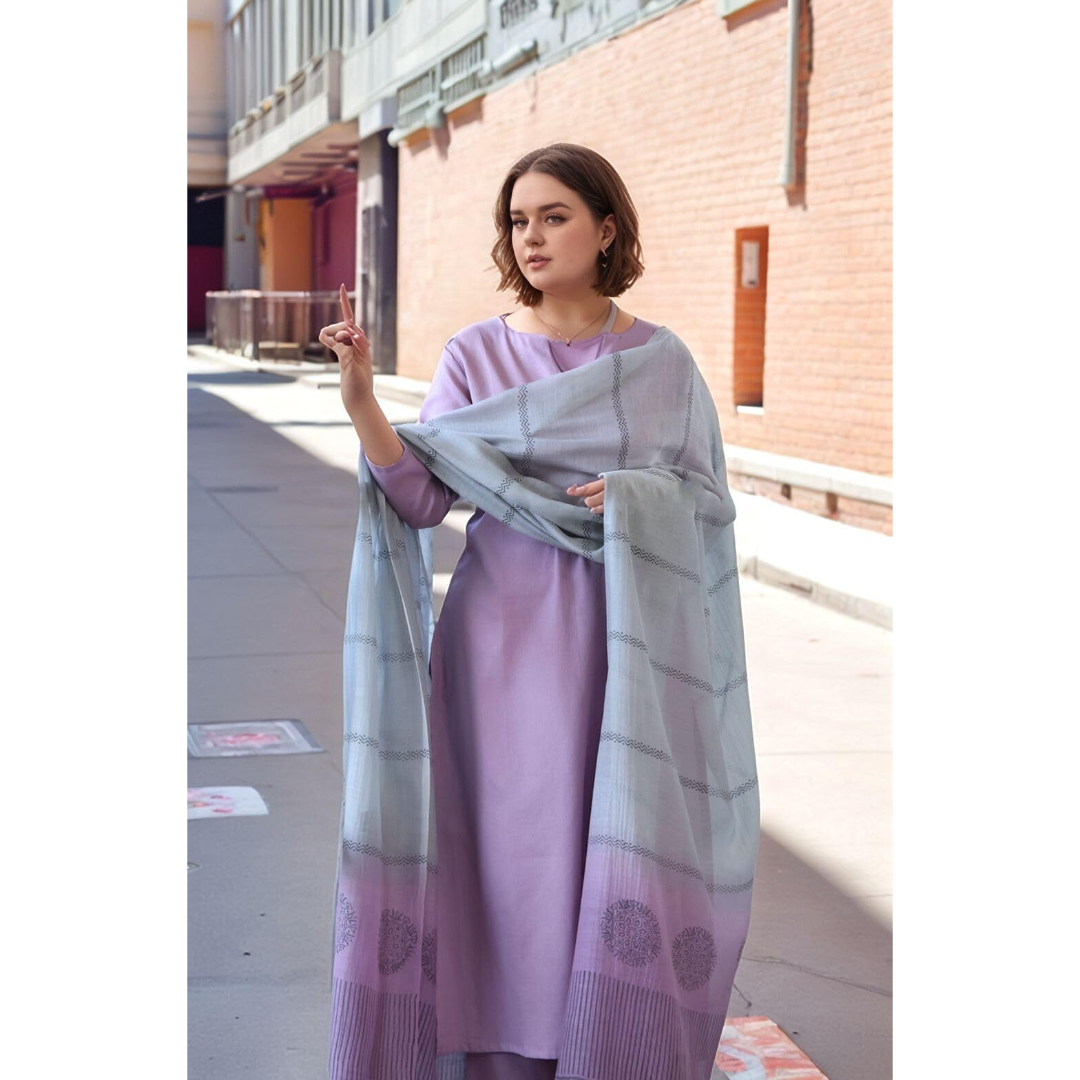 Gosriki Women's Rayon Viscose Solid Straight Kurta With Pant & Dupatta (Paradise Purple-Gs_Xl_Purple_X-Large)