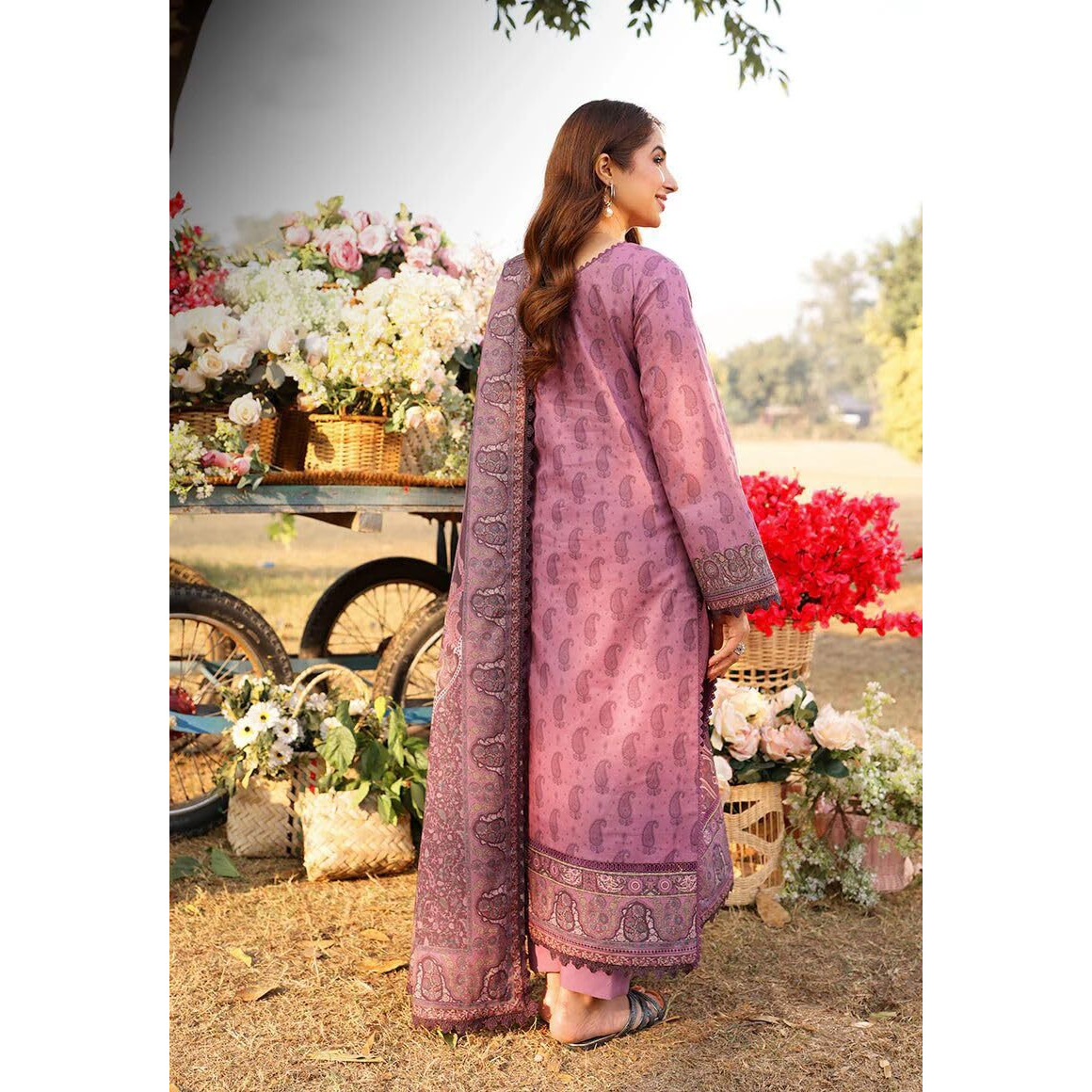 Gosriki Women's Rayon Viscose Printed Straight Pakistani Suits For Women Kurta Set (Pyaza Pink-Gs_S_Pink_Small)