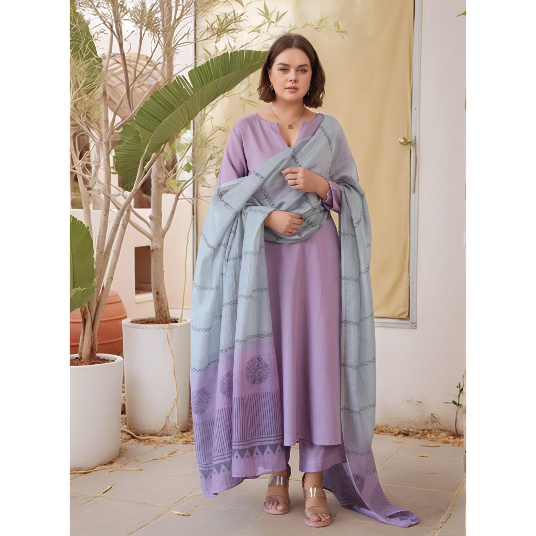 Gosriki Women's Rayon Viscose Straight Solid Kurta With Pant & Dupatta (Paradise Purple-Vks03-Gs_Xl_Purple_X-Large)