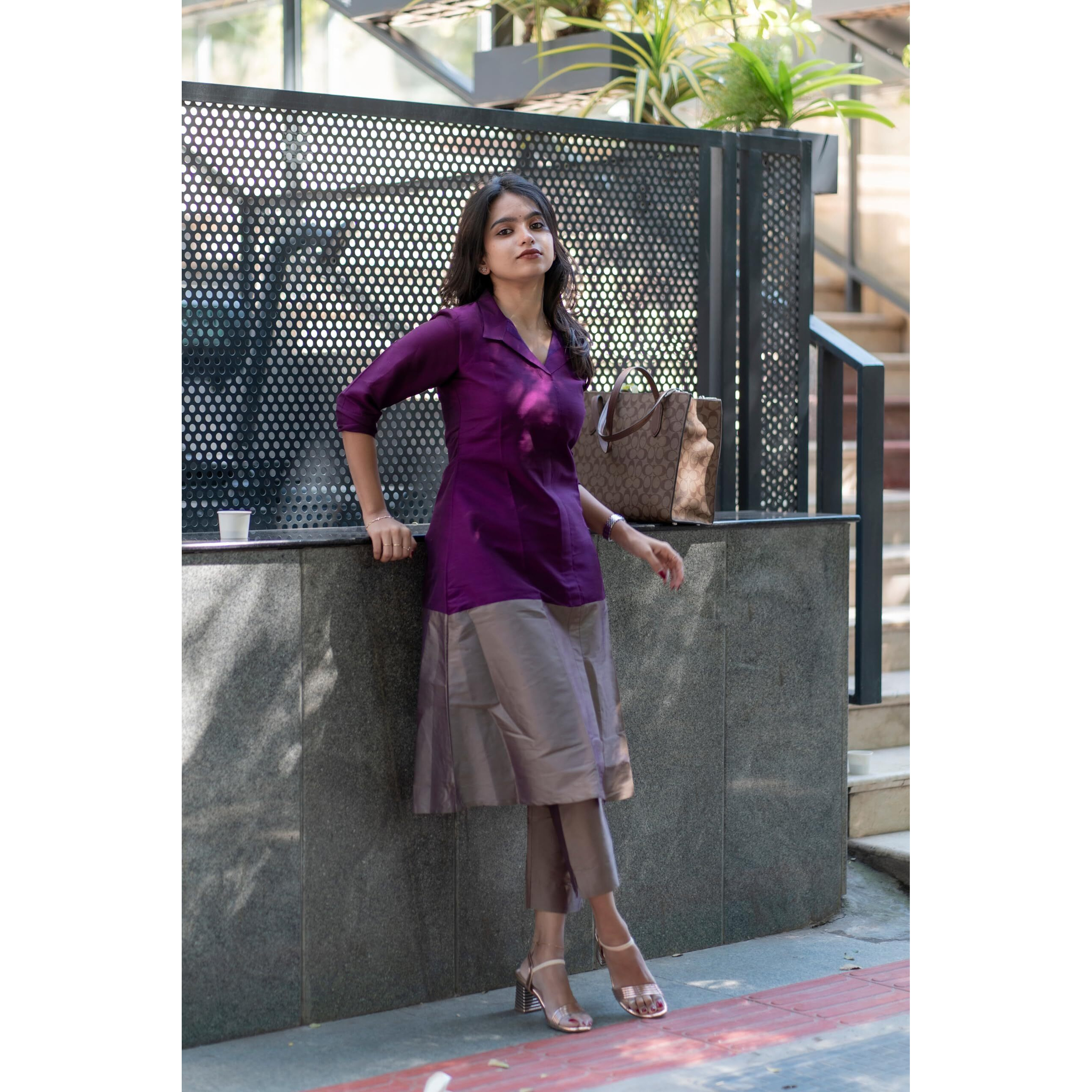 Gosriki Women's Rayon Viscose A-Line Solid Kurta With Pant (Naima Wine-Gs_L_Wine_Large)