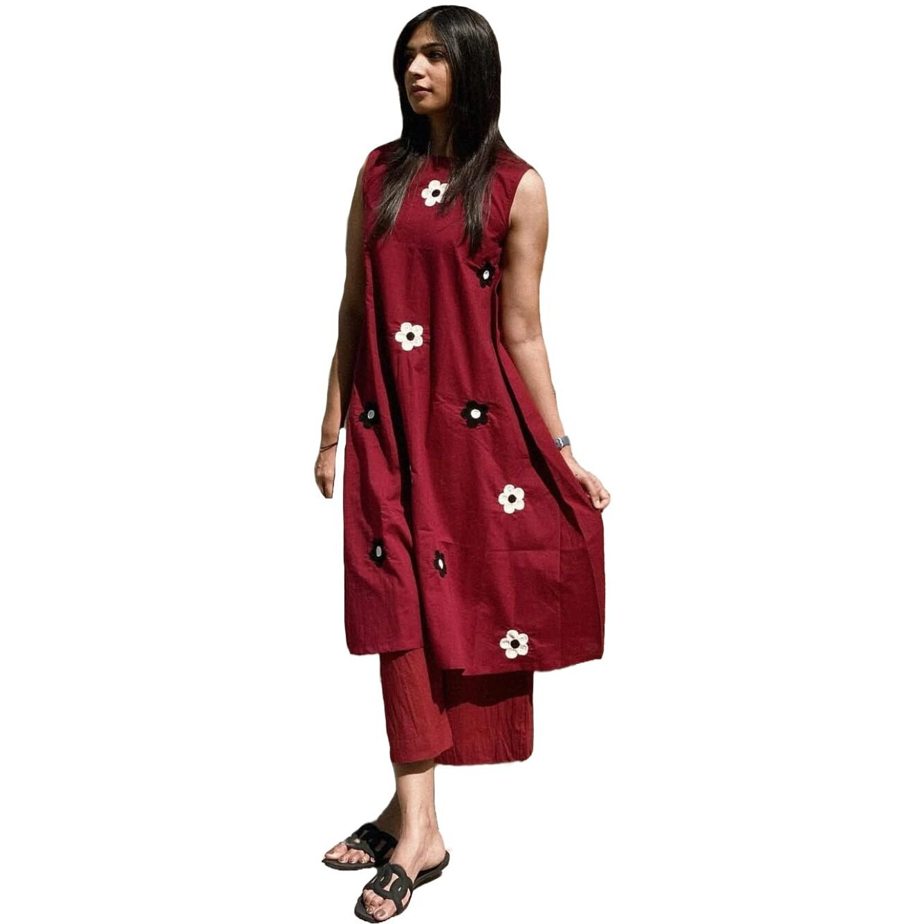 Gosriki Women's Rayon Viscose Embroidered A-Line Kurta With Palazzo (Shreya Maroon-Gs_L_Maroon_Large)