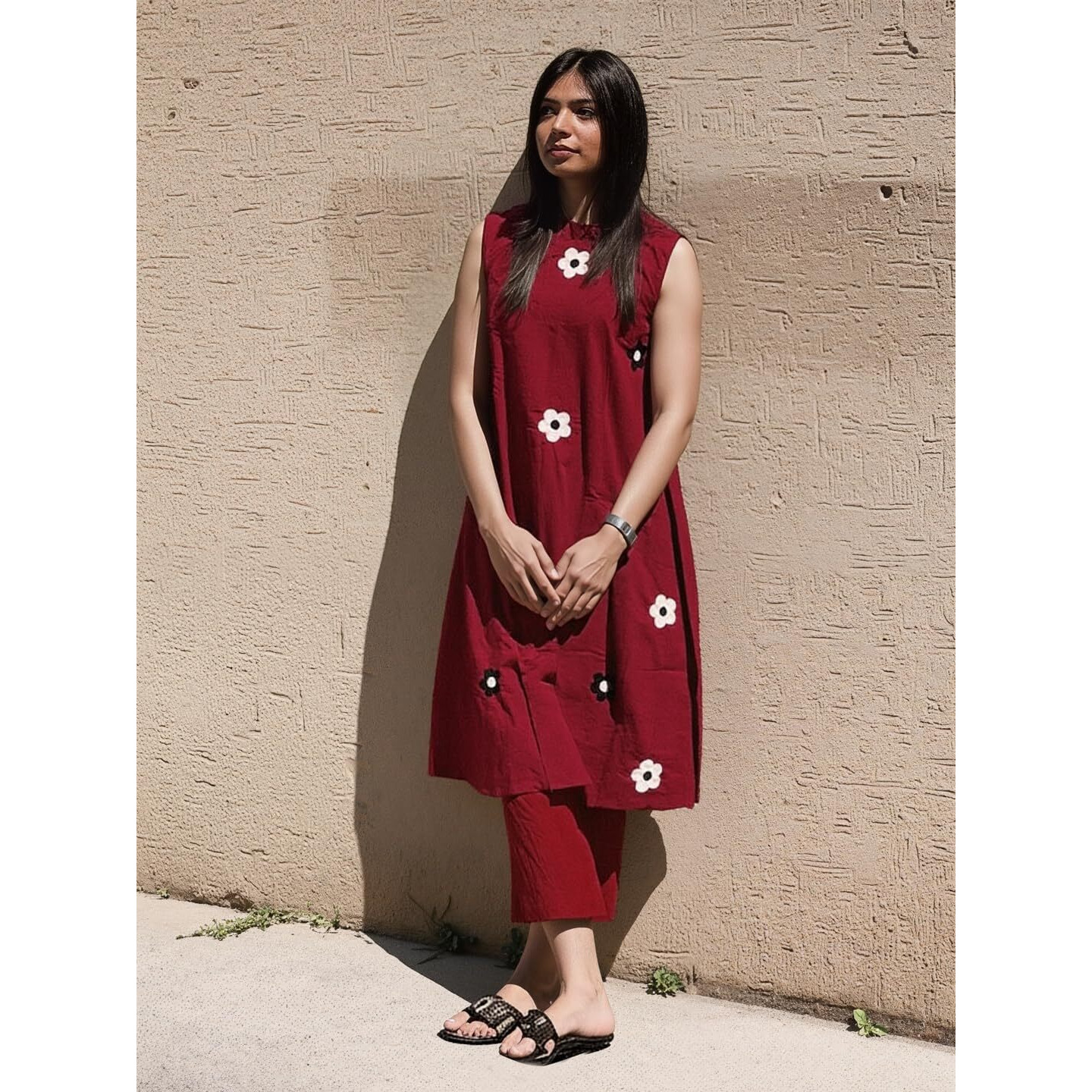 Gosriki Women's Rayon Viscose Embroidered A-Line Kurta With Palazzo (Shreya Maroon-Gs_L_Maroon_Large)
