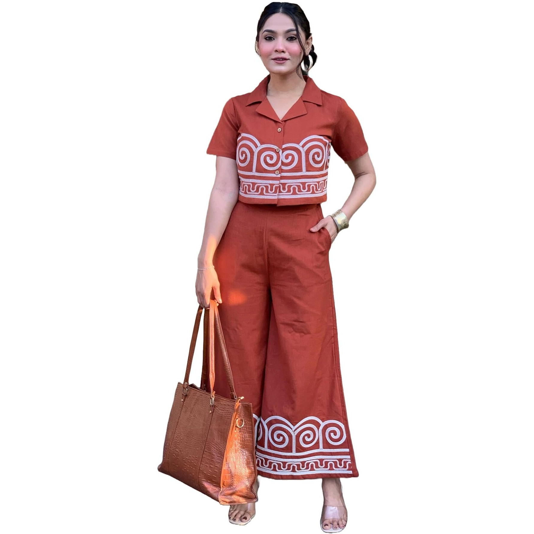 Gosriki Women's Rayon Viscose Straight Printed Kurta With Palazzo (Simla Rust-Gs_Xxl_Rust_Xx-Large)