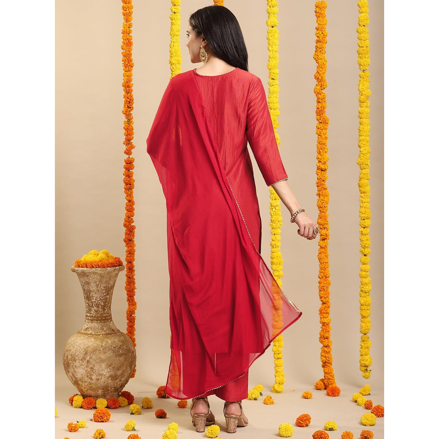 Gosriki Women's Rayon Viscose Straight Embroidered Kurta With Pant & Dupatta (Galpatiyo Red-Gs_Xxl_Red_Xx-Large)
