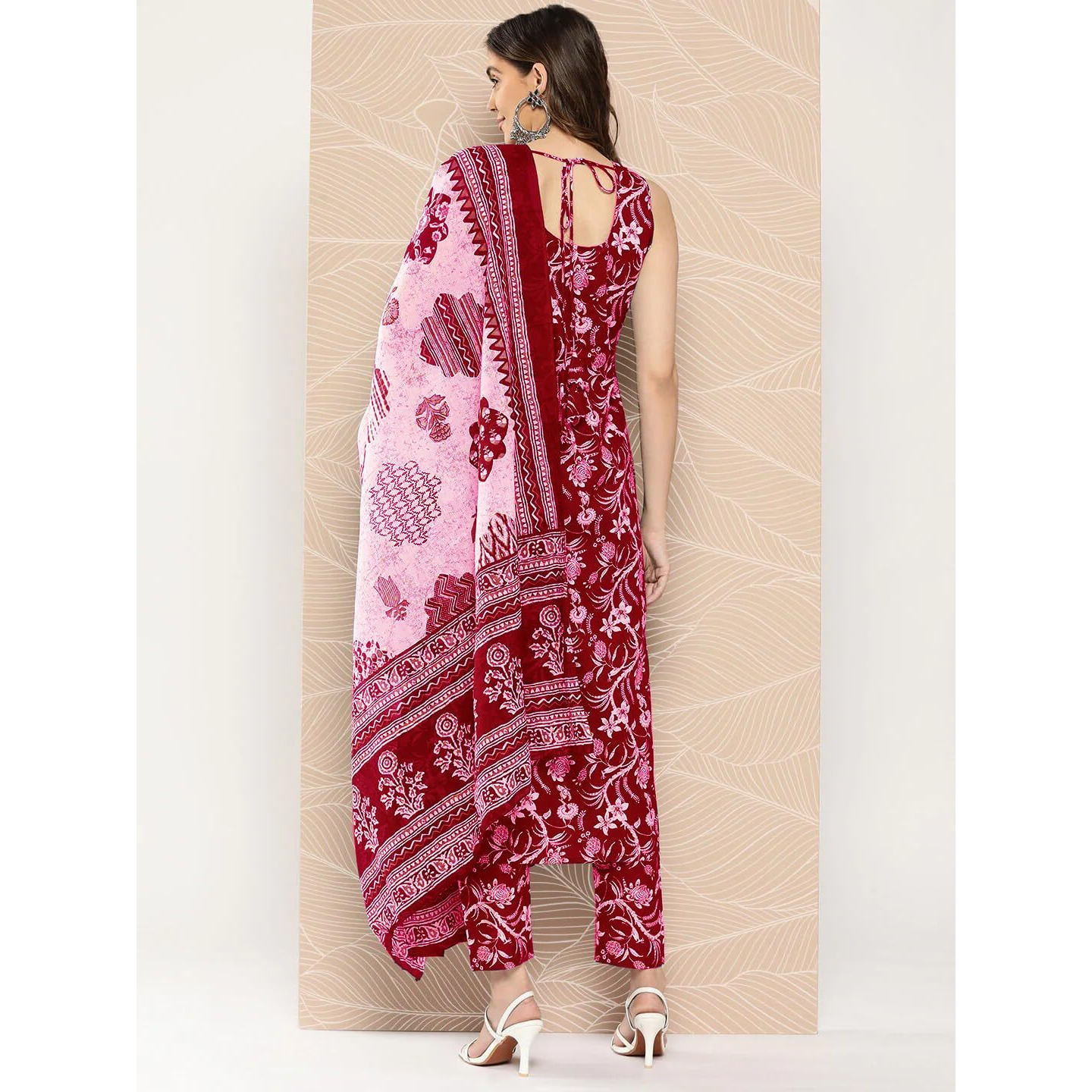 Gosriki Women's Rayon Blend Straight Printed Kurta With Pant & Dupatta (Ball-Pink-Gs_Xl_Pink_X-Large)